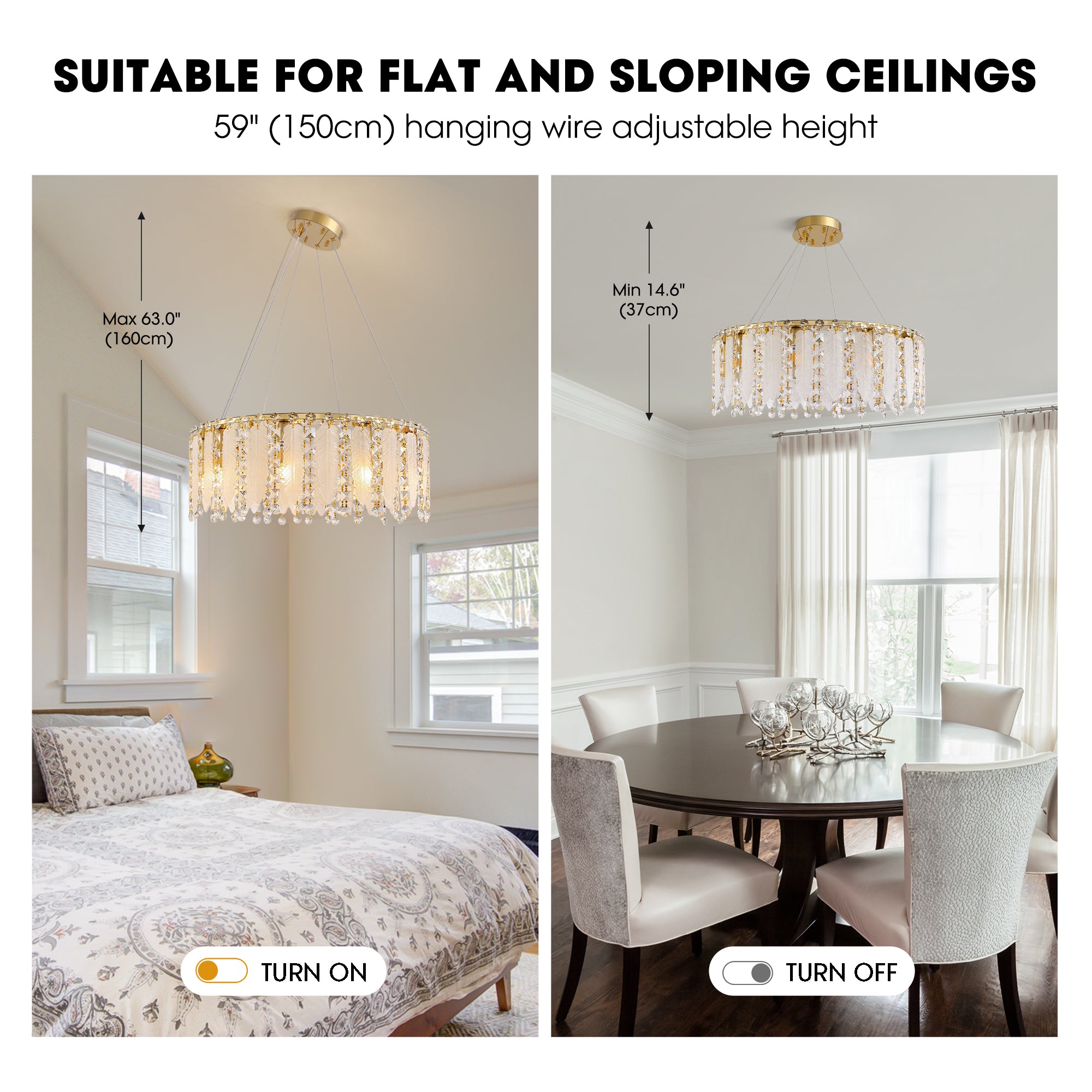 9-Light Dimmable Modern Drum Crystal Chandelier