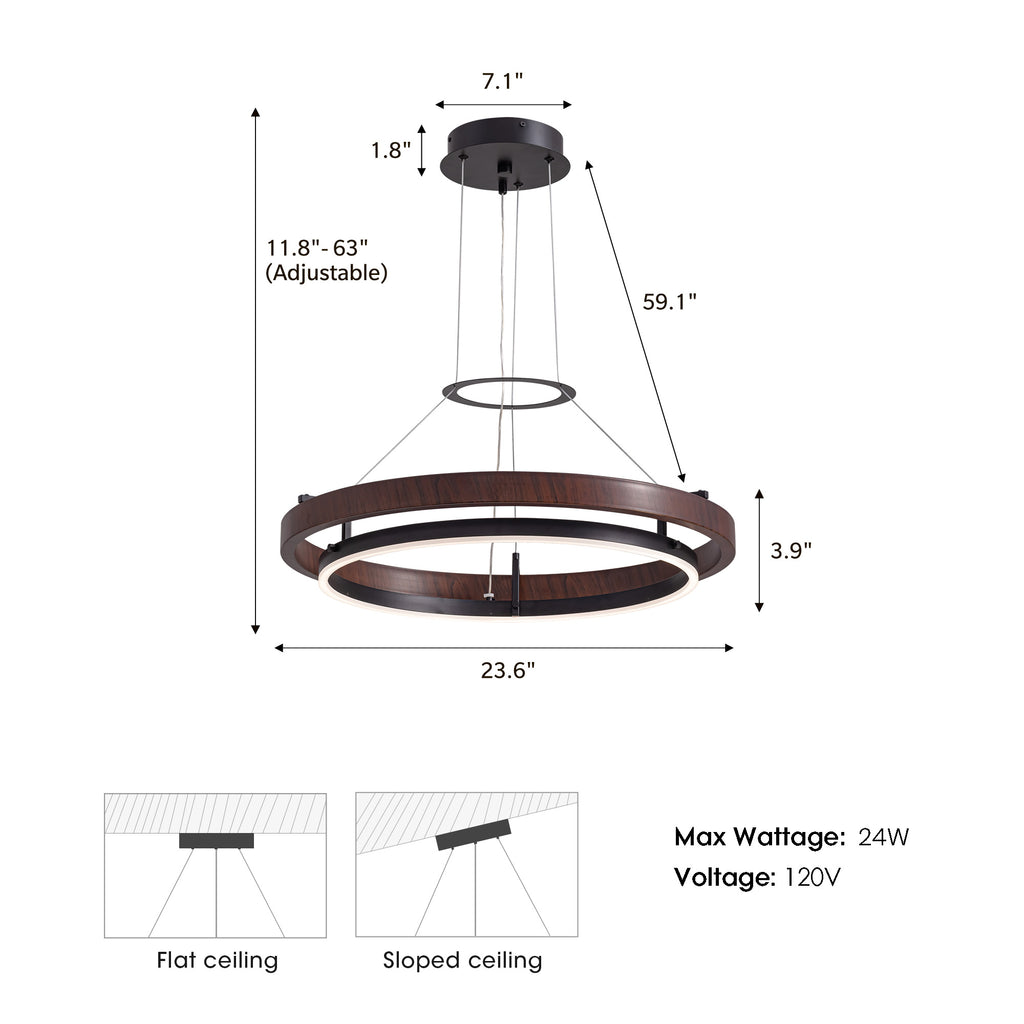 Dimmable 1-Light LED Chandelier with Remote Control, Industrial Rustic Modern Lighting