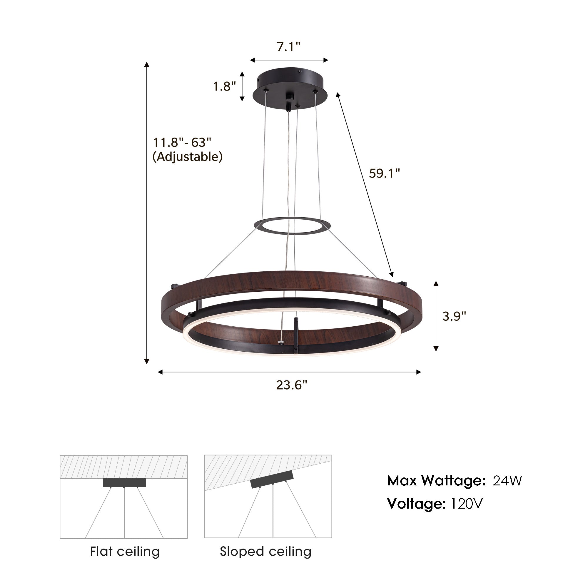 Dimmable 1-Light LED Chandelier with Remote Control, Industrial Rustic Modern Lighting