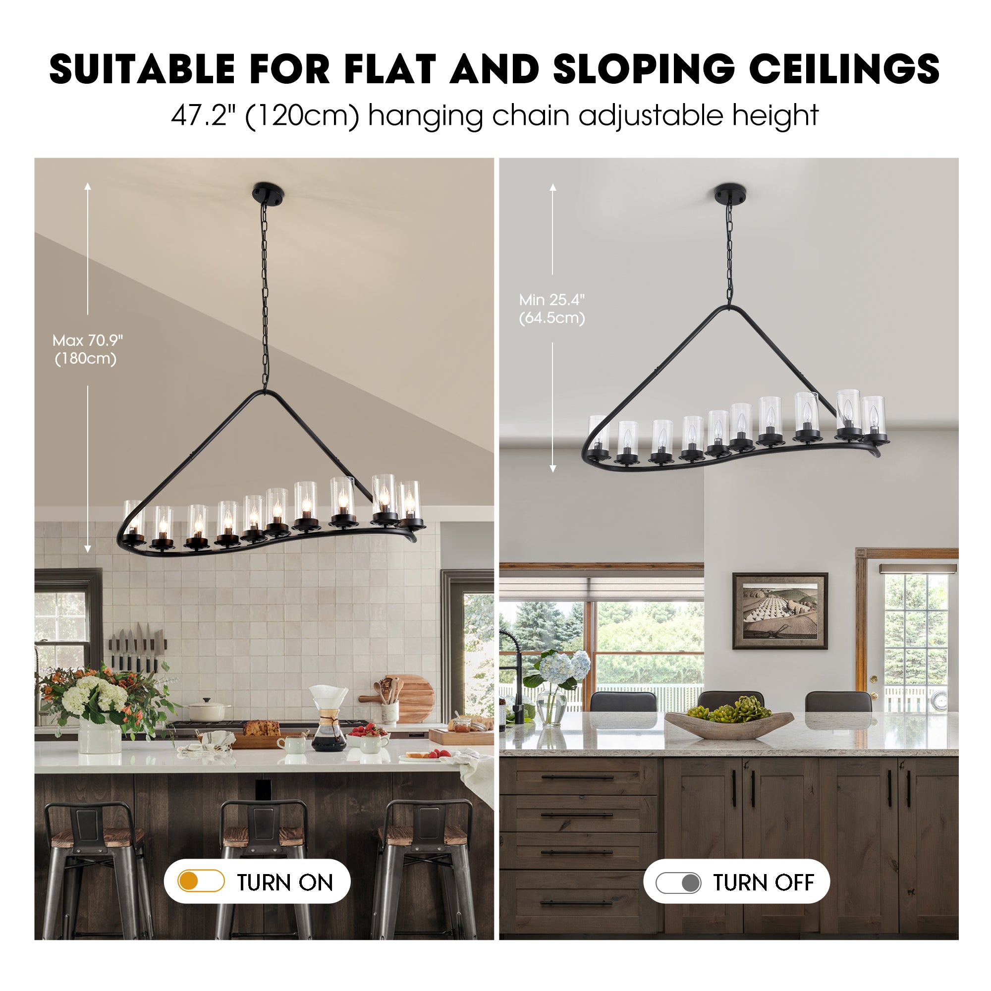 10-light Dimmable Modern Linear Chandelier Kitchen Island Pendant with Clear Glass Shades
