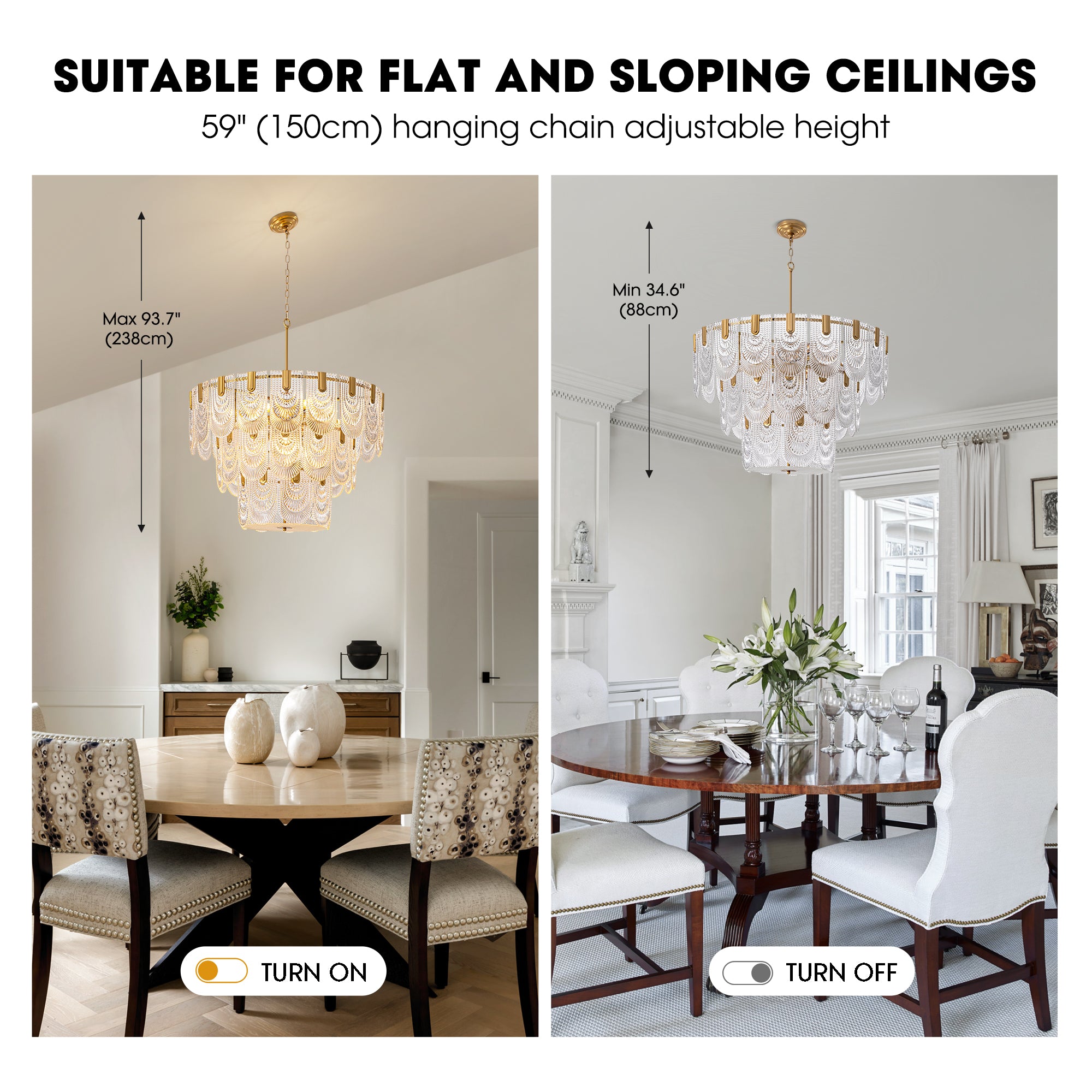 32 in. Modern 12-Light Electroplated Gold 3-Layer Glass Chandelier Chandelier for Dining Room and Living Room