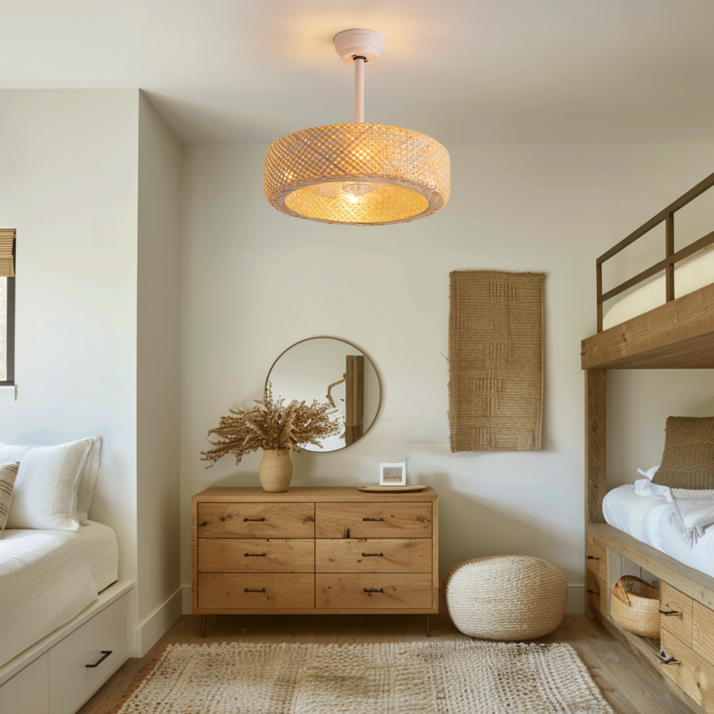 20'' Boho Caged Ceiling Fan with Light Kit, Remote Control and Handmade Frame With Aged Metal