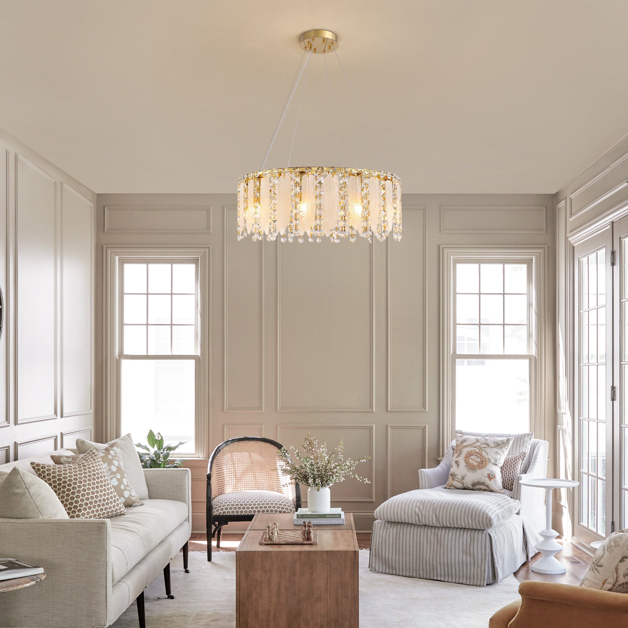 9-Light Dimmable Modern Drum Crystal Chandelier