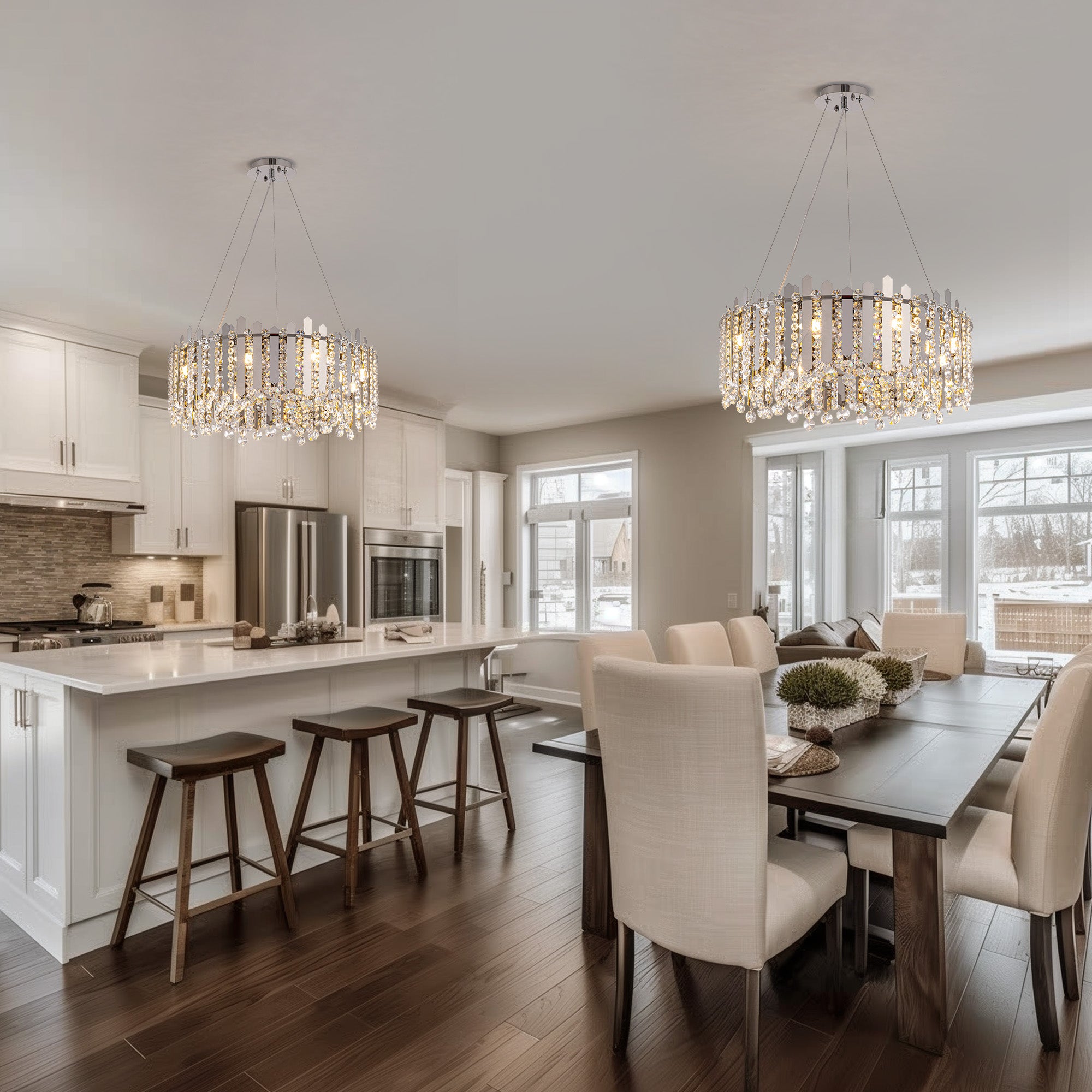 8-light Dimmable Drum Crystal Chandelier
