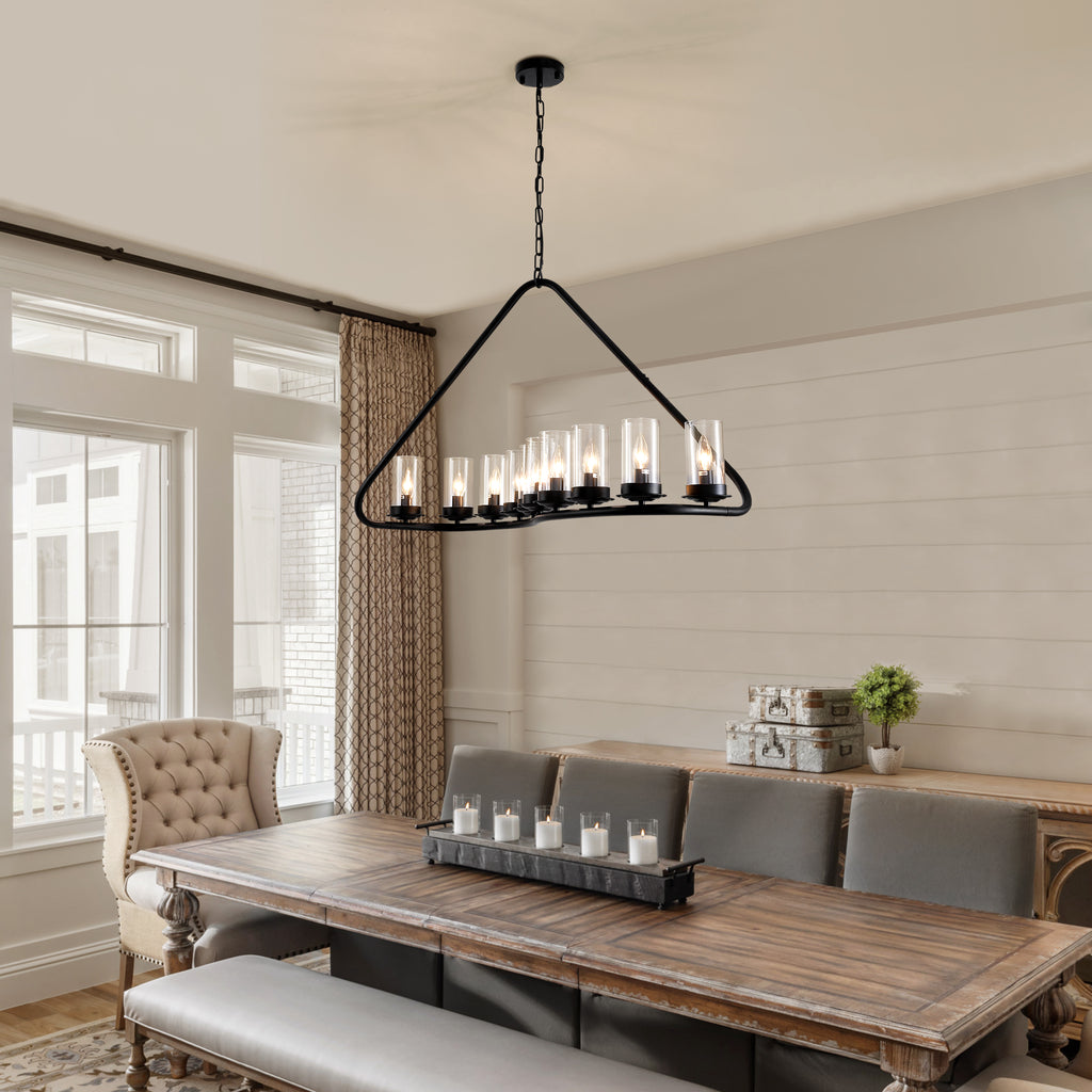 10-light Dimmable Modern Linear Chandelier Kitchen Island Pendant with Clear Glass Shades