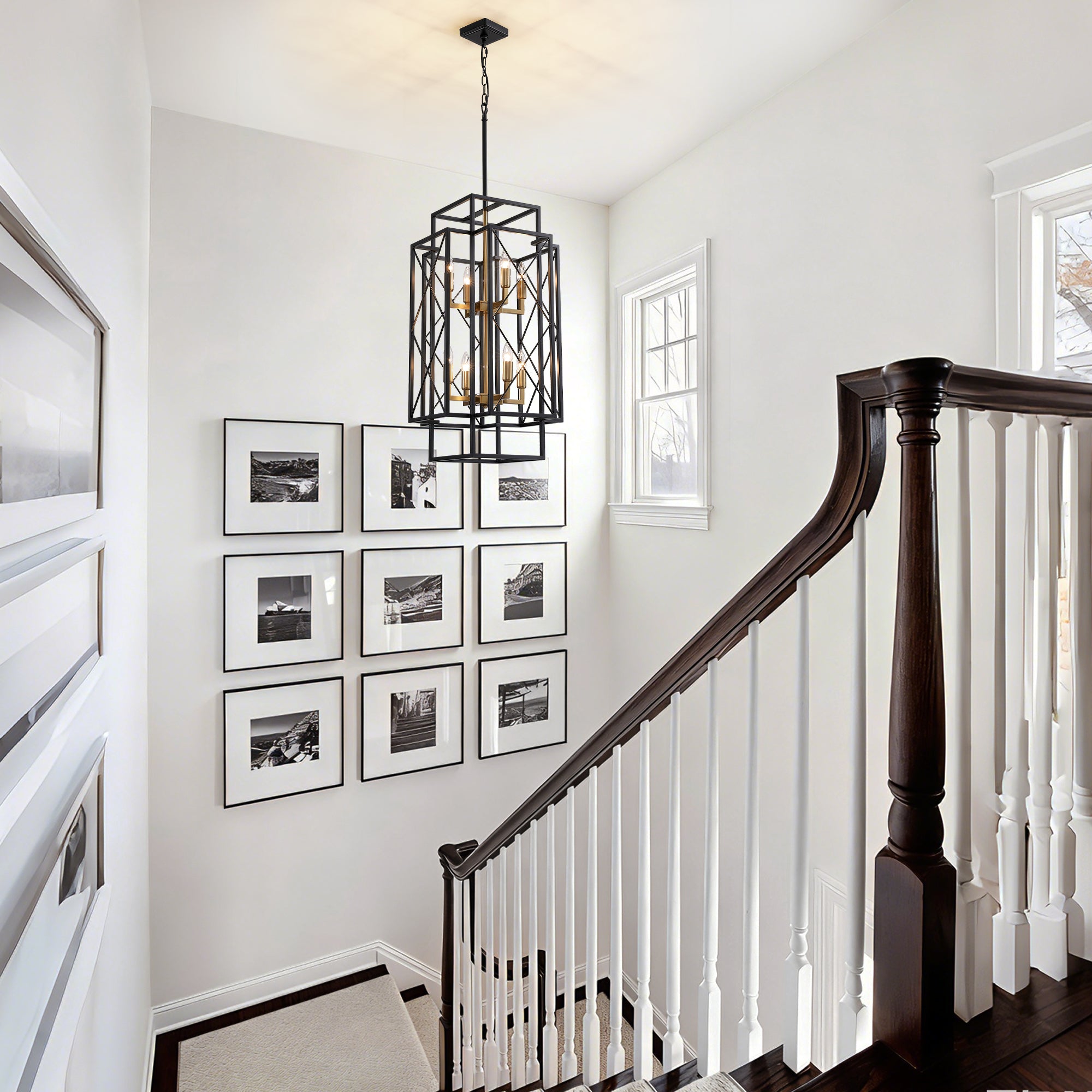 8 - Light Dimmable Lantern Square / Rectangle Chandelier For Dining Room Living Room