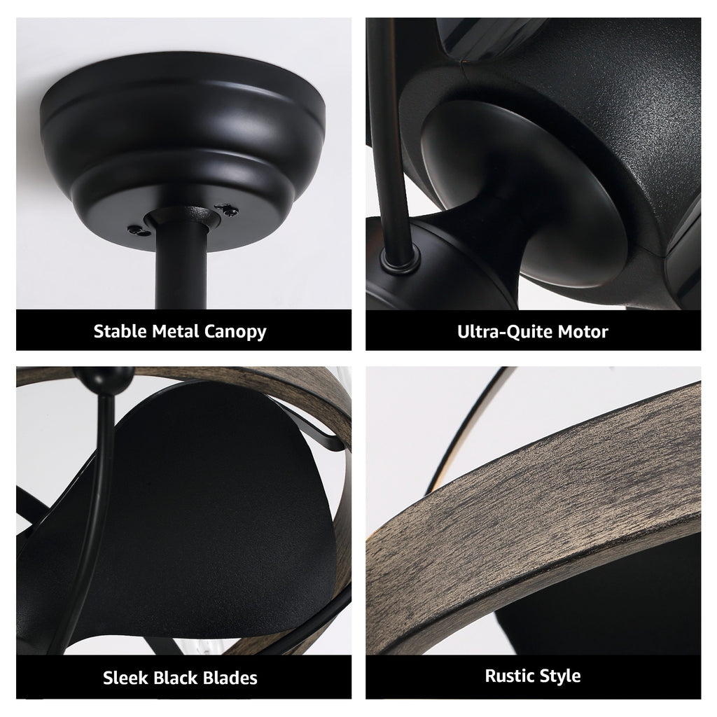 27 in. Indoor Bronwn and Black Farmhouse Ceiling Fan with Light and Remote for Bedroom Dining Room