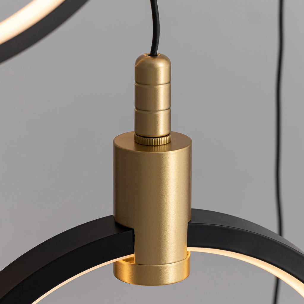 10-Ring LED Dimmable Geometric Chandelier, Black and Gold Foyer Light for High Ceilings with Remote & App Control
