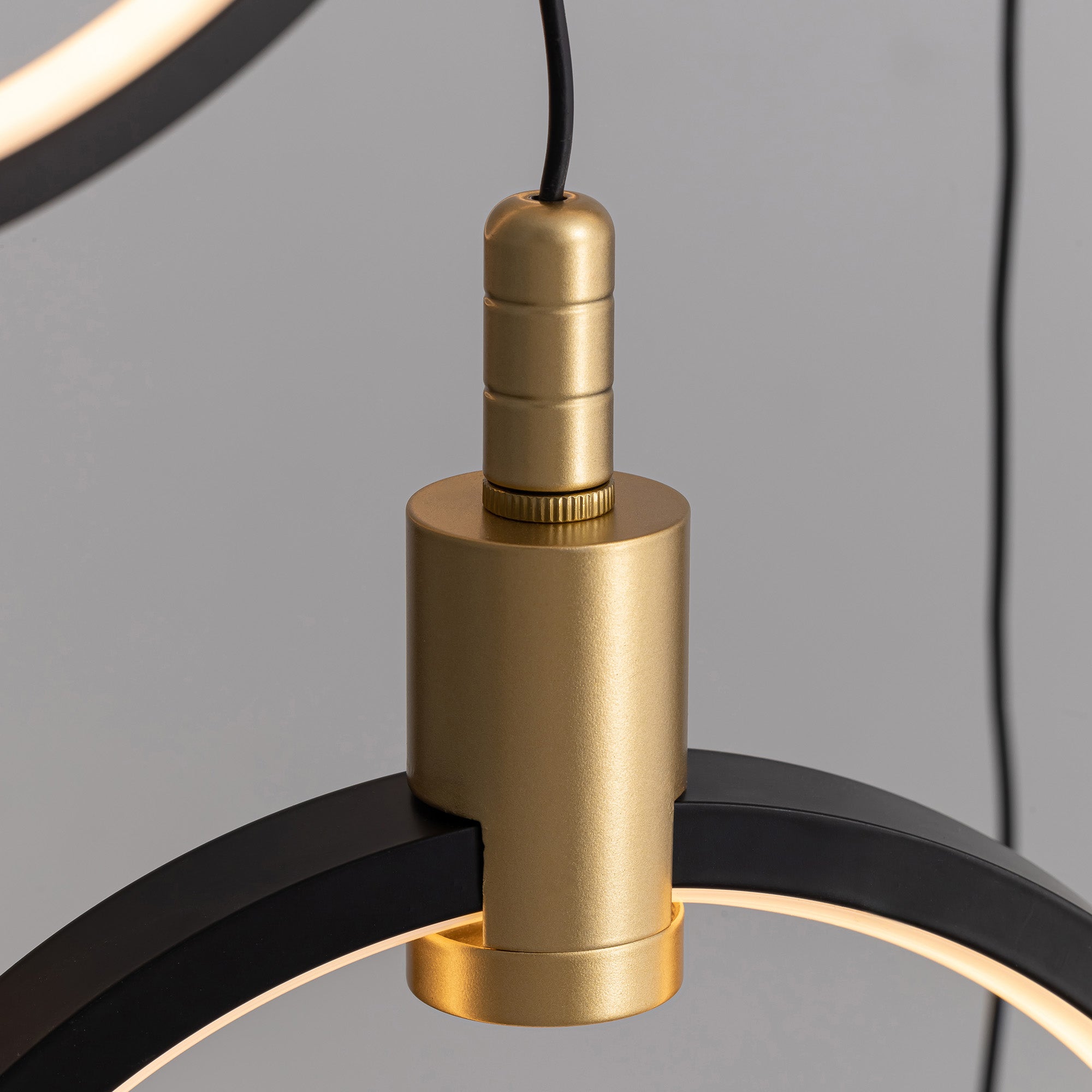 10-Ring LED Dimmable Geometric Chandelier, Black and Gold Foyer Light for High Ceilings with Remote & App Control