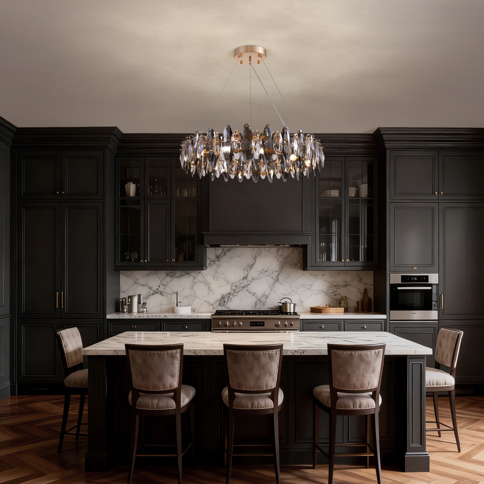 12-Light Dimmable Drum Crystal Chandelier