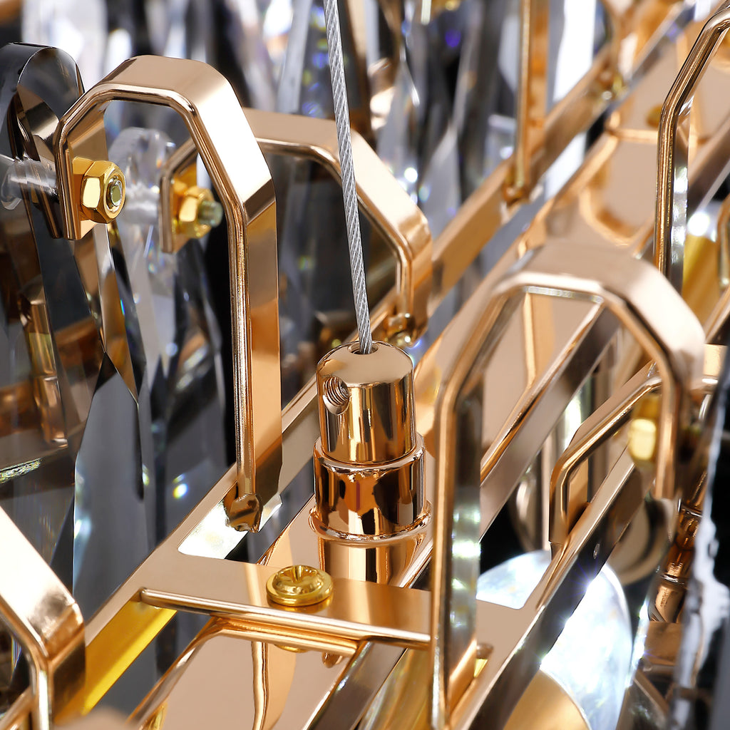 10-light Gold Rectangle Crystal Chandelier For Dining Room