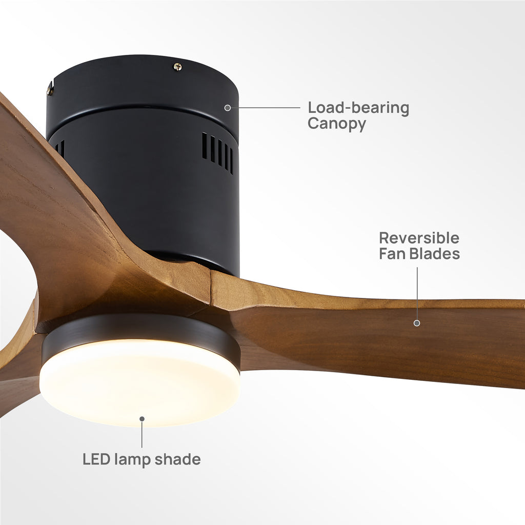 52" 3 -Blade Flush Mount Ceiling Fan with Light Kit, Remote Control and Quiet DC Motor for Bedroom
