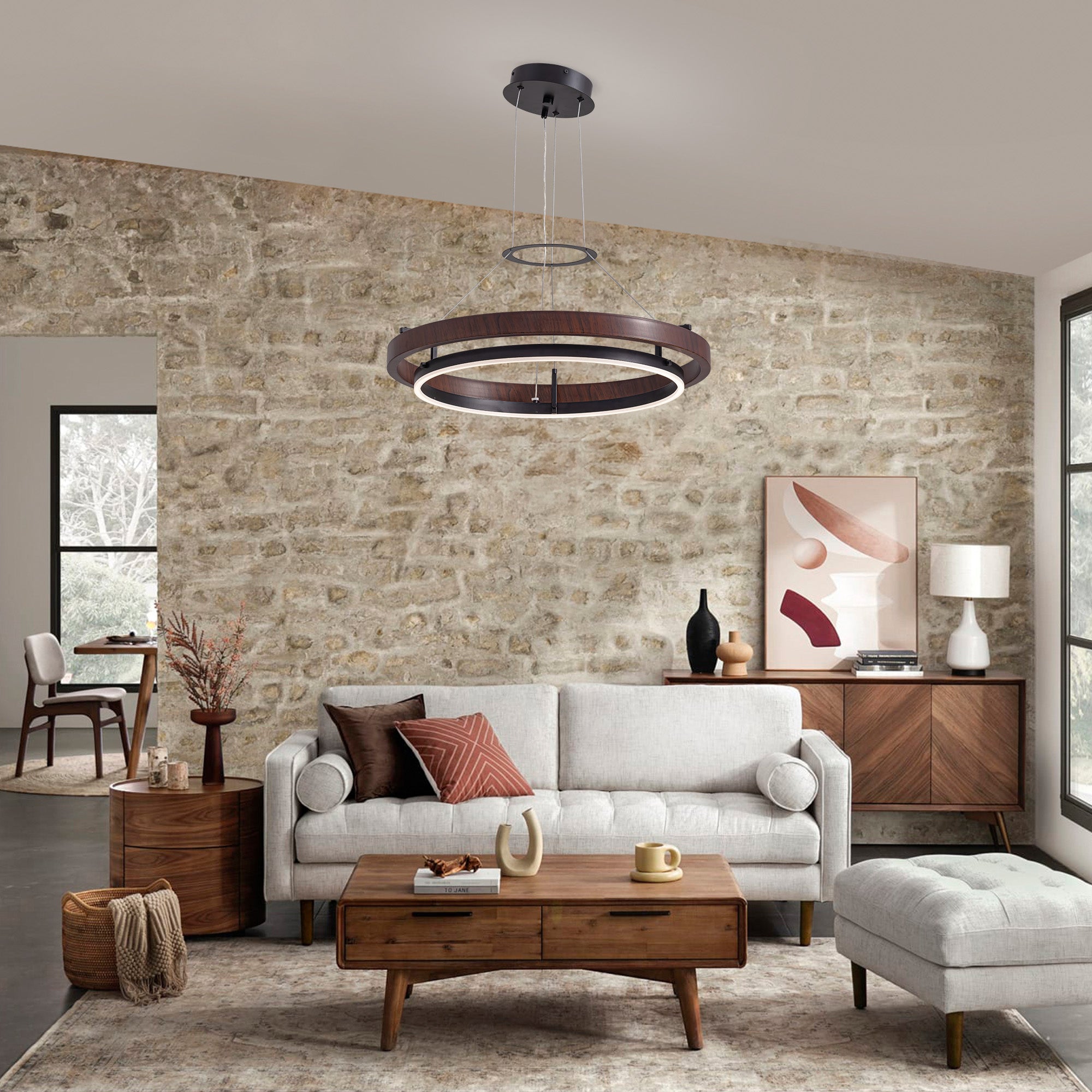 Dimmable 1-Light LED Chandelier with Remote Control, Industrial Rustic Modern Lighting