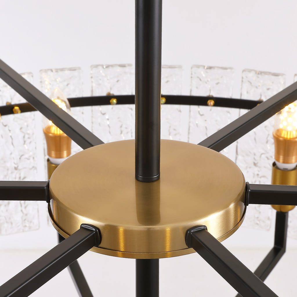 8 - Light Dimmable  Drum Chandelier with Textured Glass, Modern Lighting for Kitchen Island or Dining Room