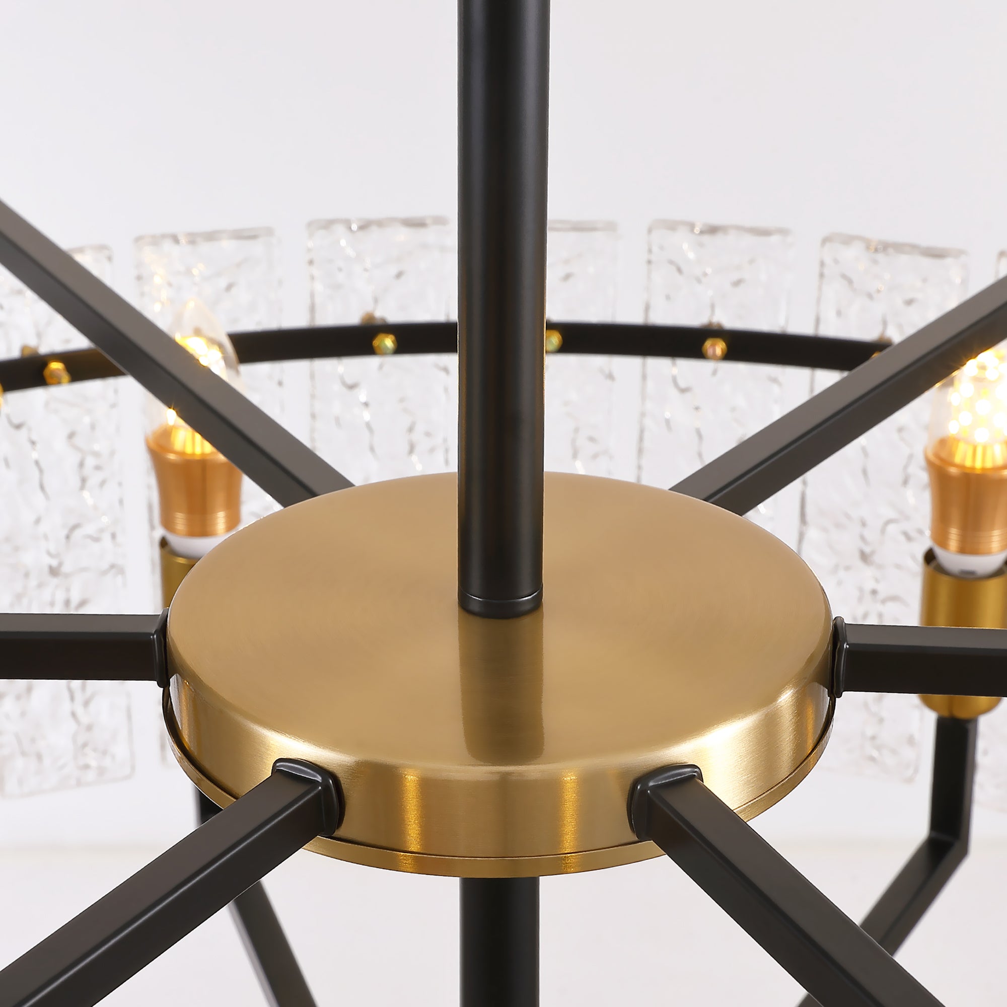 8 - Light Dimmable  Drum Chandelier with Textured Glass, Modern Lighting for Kitchen Island or Dining Room