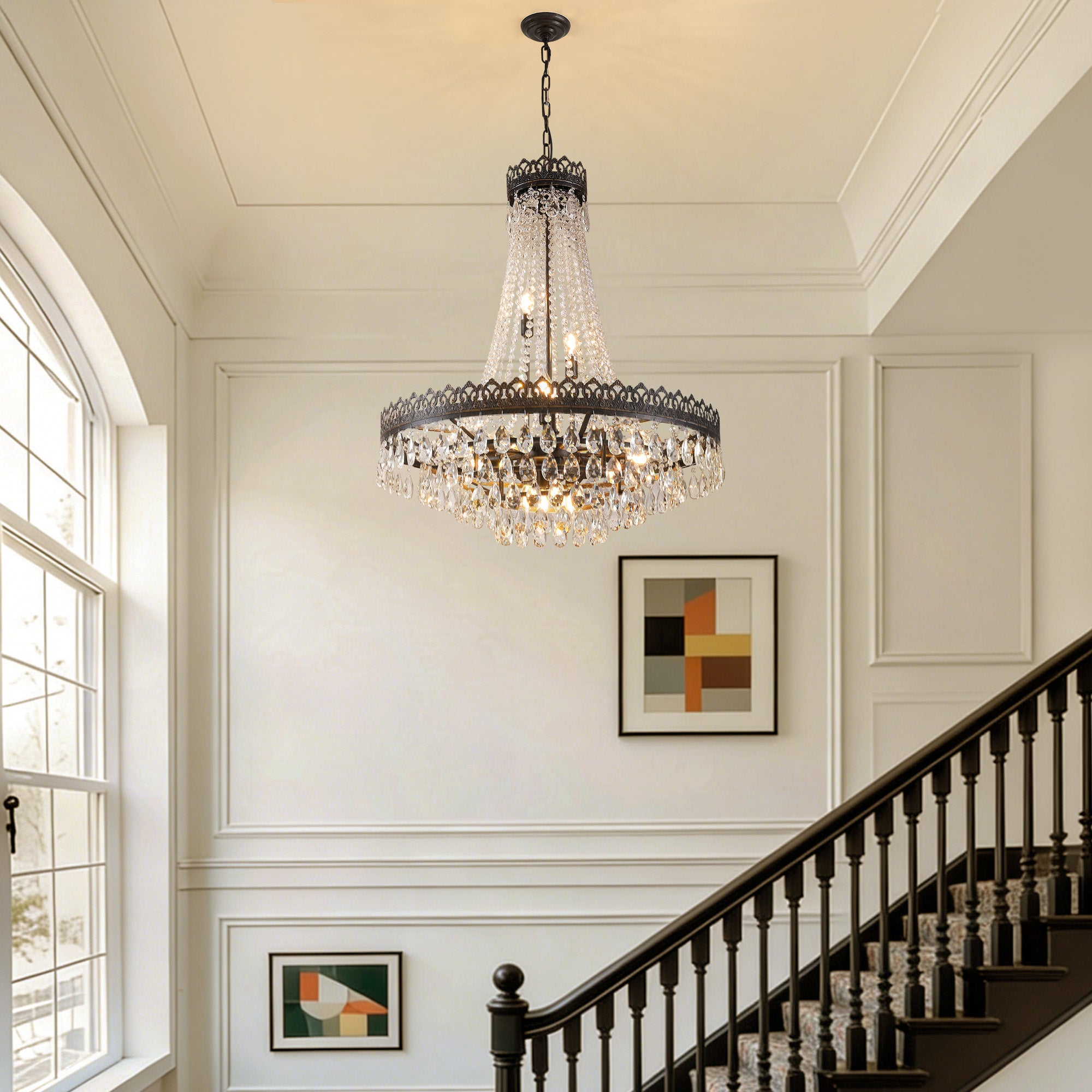 16-light Dimmable Empire Crystal Chandelier With Antique Bronze Accents