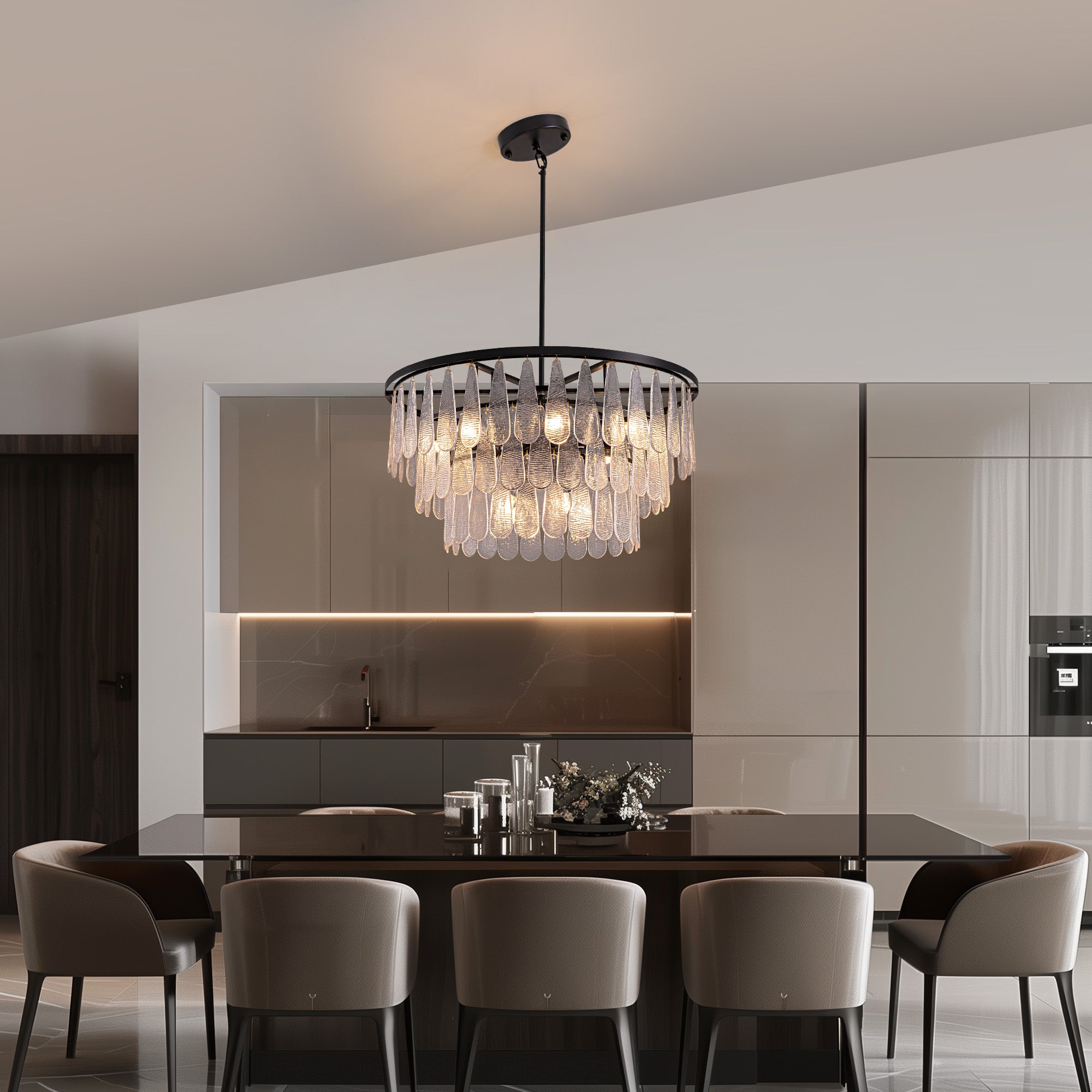31.5 in. Modern 12-Lights Black Glass Chandelier with Light Dining Room or Kitchen