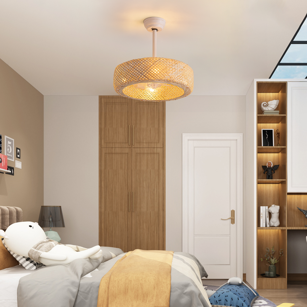 20'' Boho Caged Ceiling Fan with Light Kit, Remote Control and Handmade Frame With Aged Metal