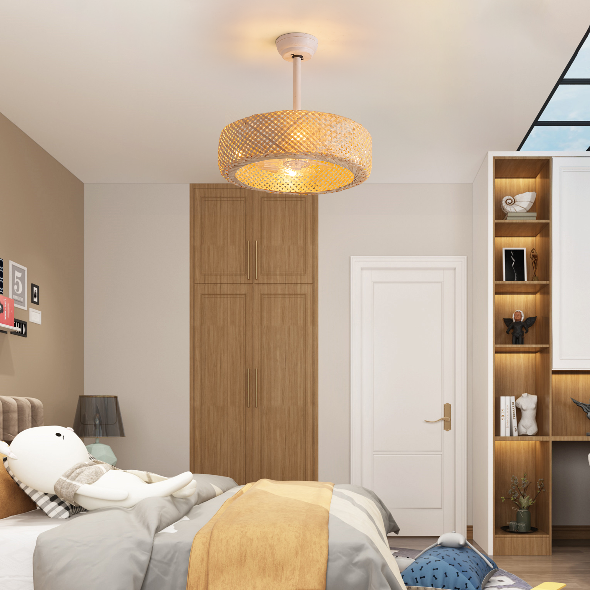 20'' Boho Caged Ceiling Fan with Light Kit, Remote Control and Handmade Frame With Aged Metal