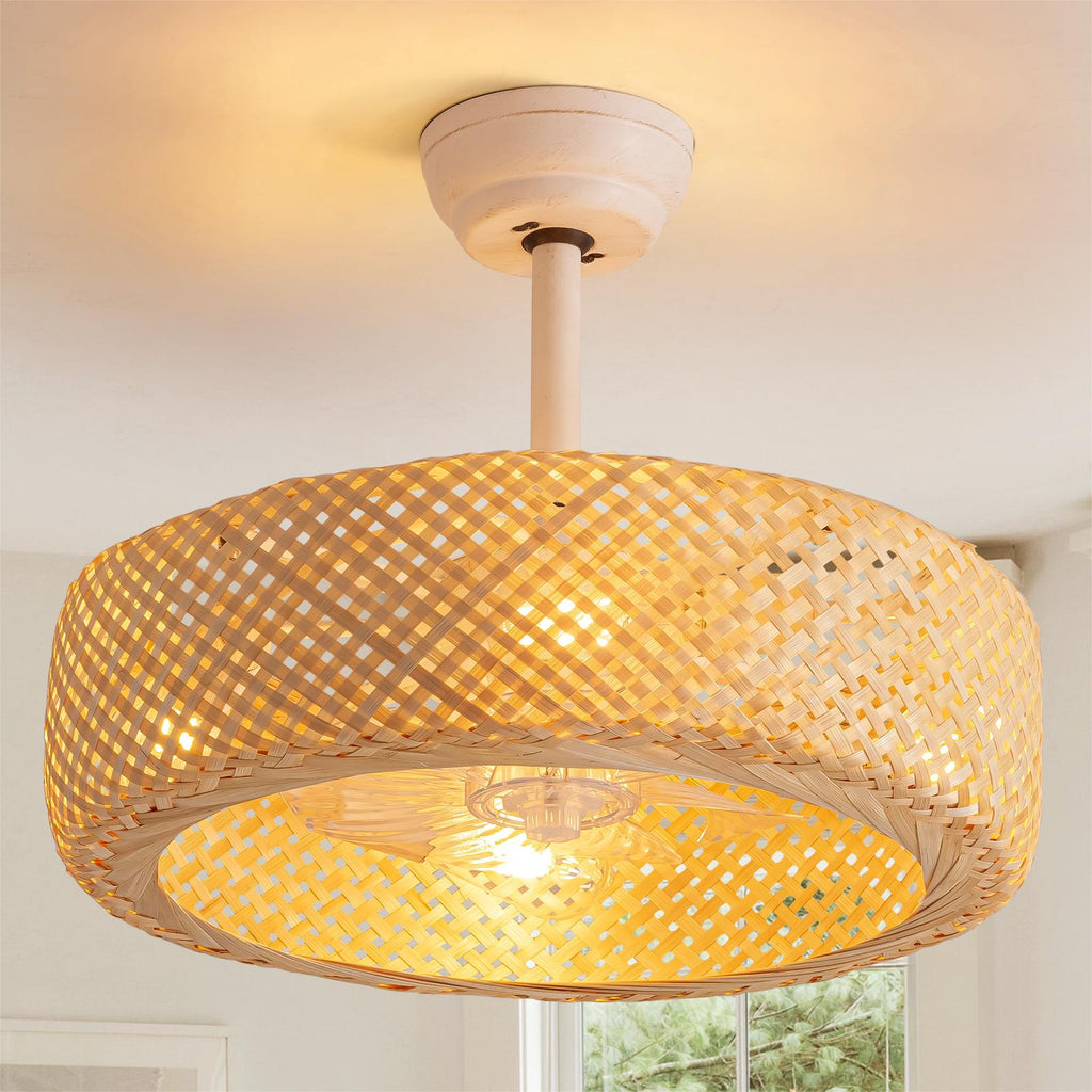 20'' Boho Caged Ceiling Fan with Light Kit, Remote Control and Handmade Frame With Aged Metal