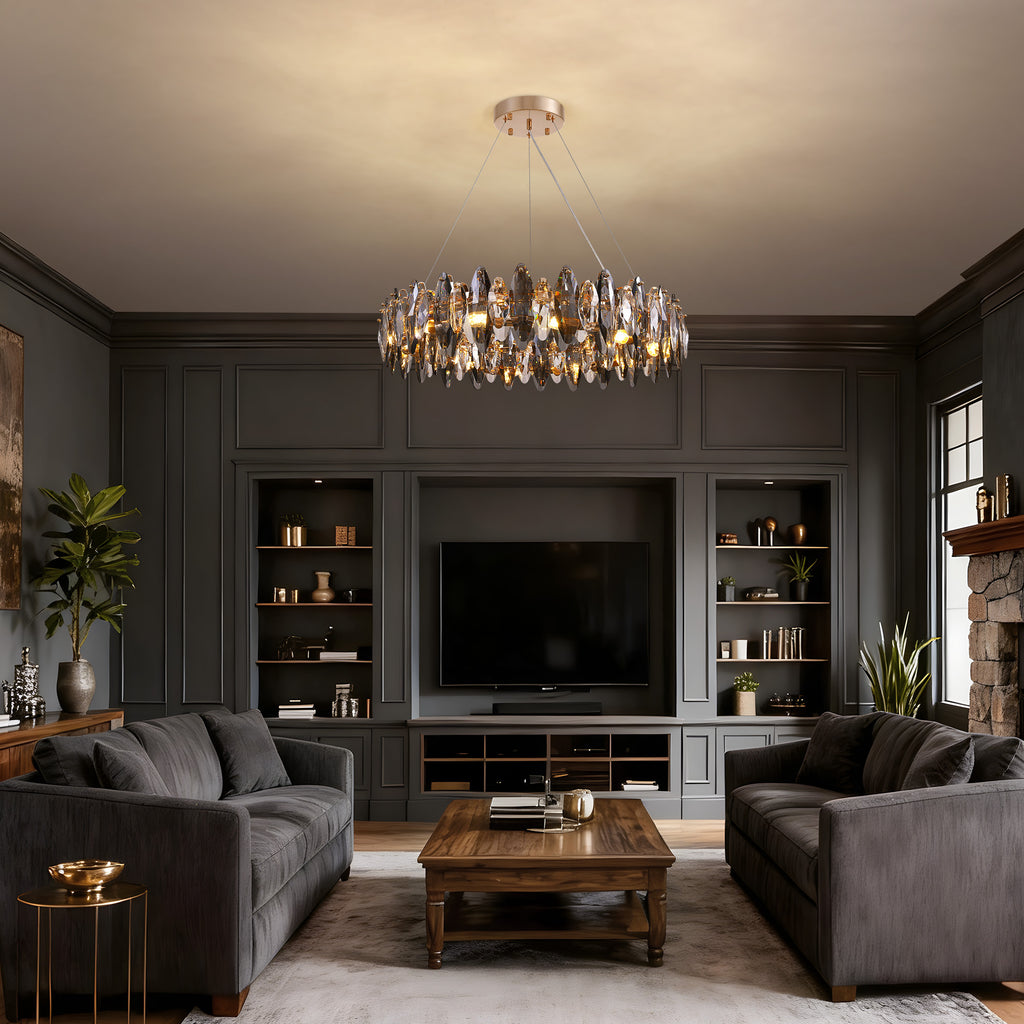 12-Light Dimmable Drum Crystal Chandelier