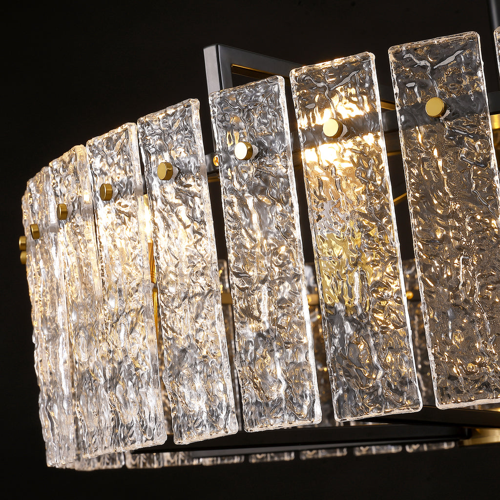 8 - Light Dimmable  Drum Chandelier with Textured Glass, Modern Lighting for Kitchen Island or Dining Room