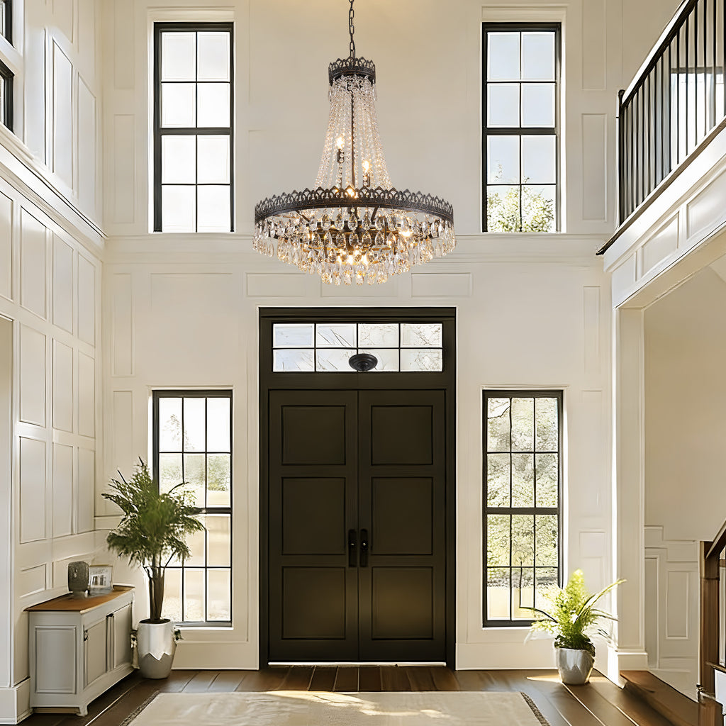 16-light Dimmable Empire Crystal Chandelier With Antique Bronze Accents