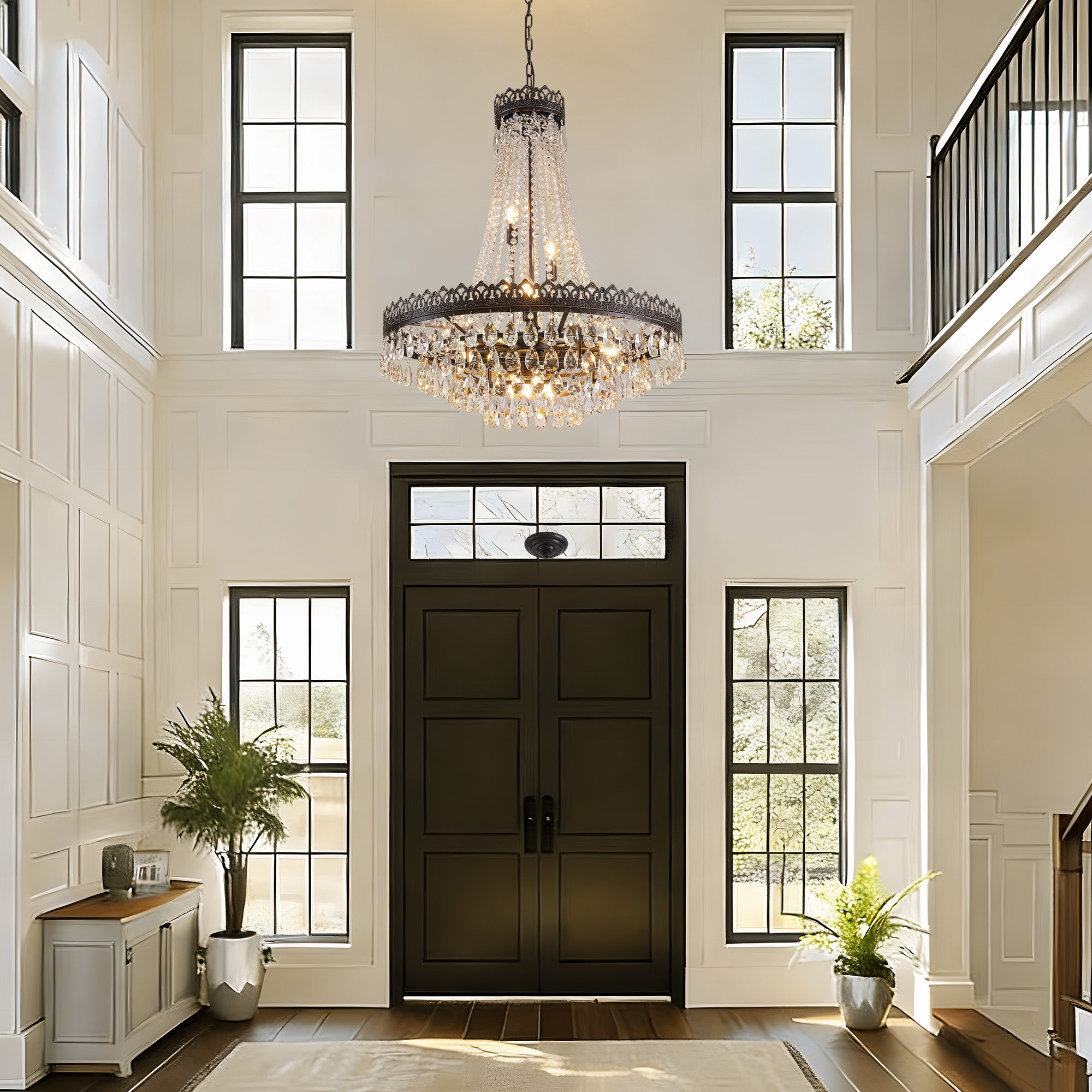 16-light Dimmable Empire Crystal Chandelier With Antique Bronze Accents
