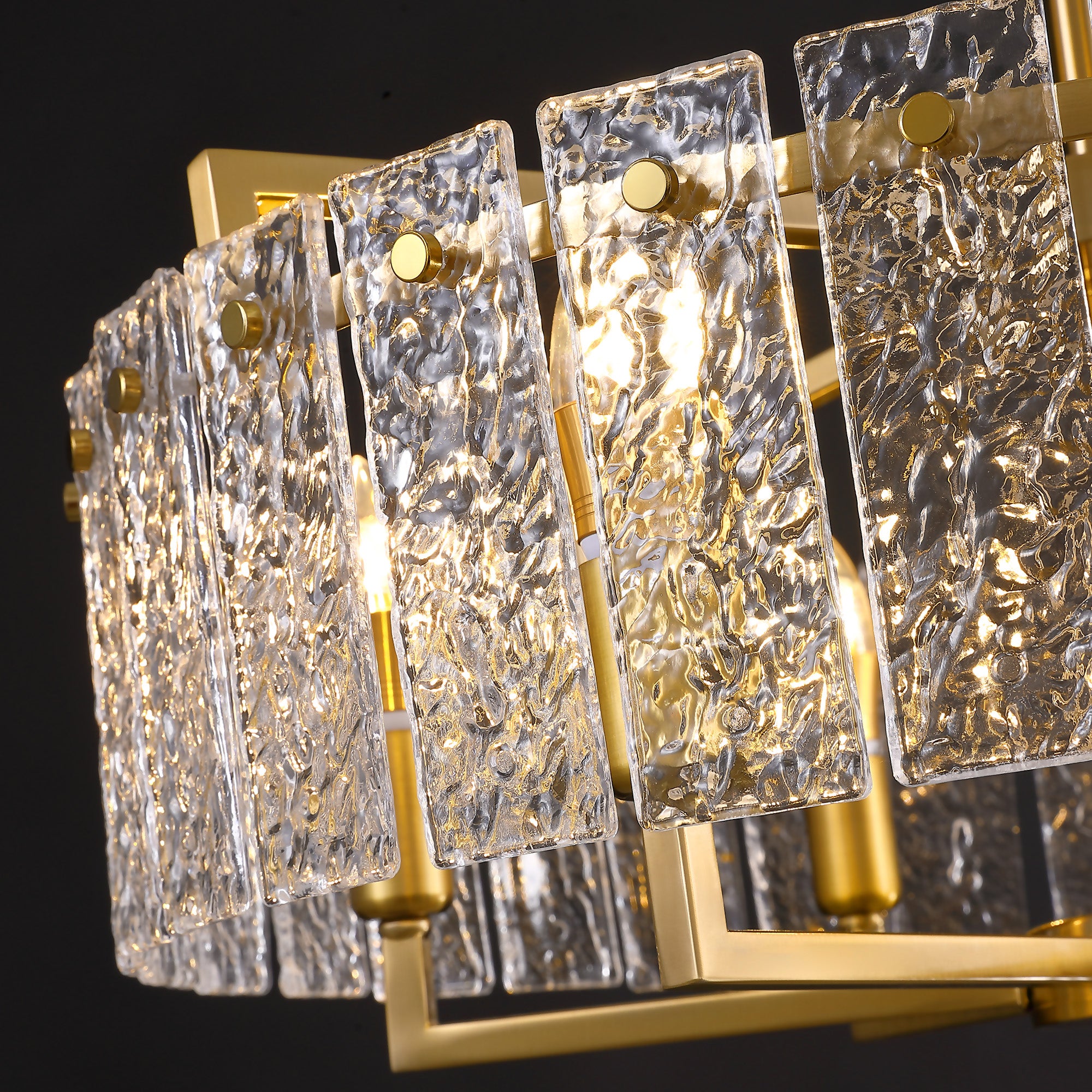 6 - Light Dimmable Gold Drum Chandelier with Textured Glass, Modern Lighting for Kitchen Island or Dining Room