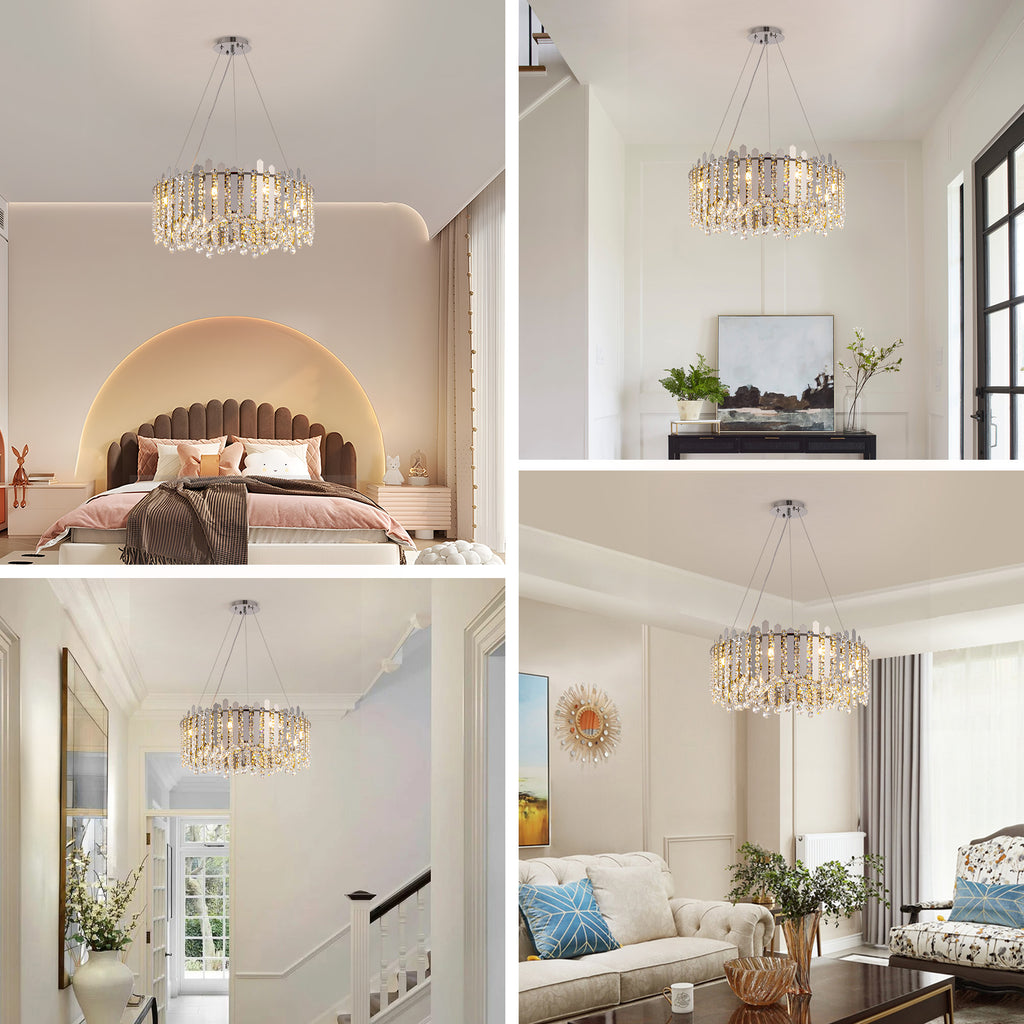 8-light Dimmable Drum Crystal Chandelier