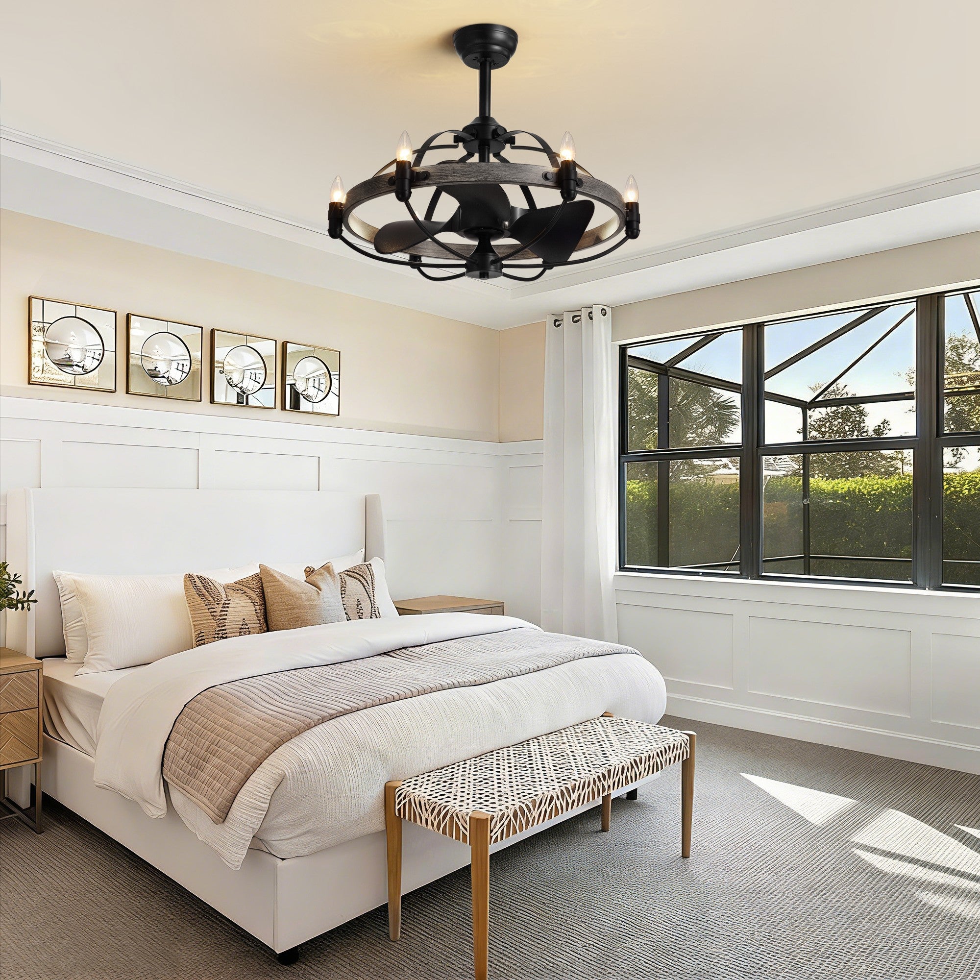 27 in. Indoor Bronwn and Black Farmhouse Ceiling Fan with Light and Remote for Bedroom Dining Room