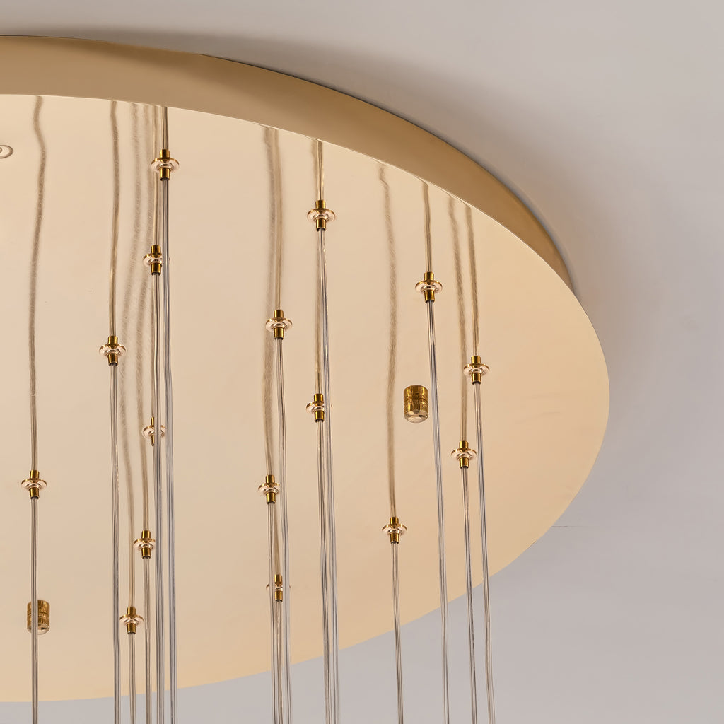 36-light Cylinder Foyer Chandelier With Raindrop Crystals and LED Light