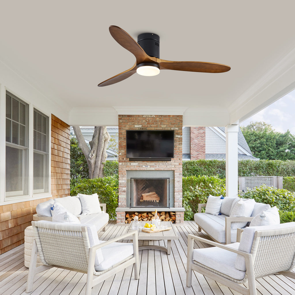 52" 3 -Blade Flush Mount Ceiling Fan with Light Kit, Remote Control and Quiet DC Motor for Bedroom
