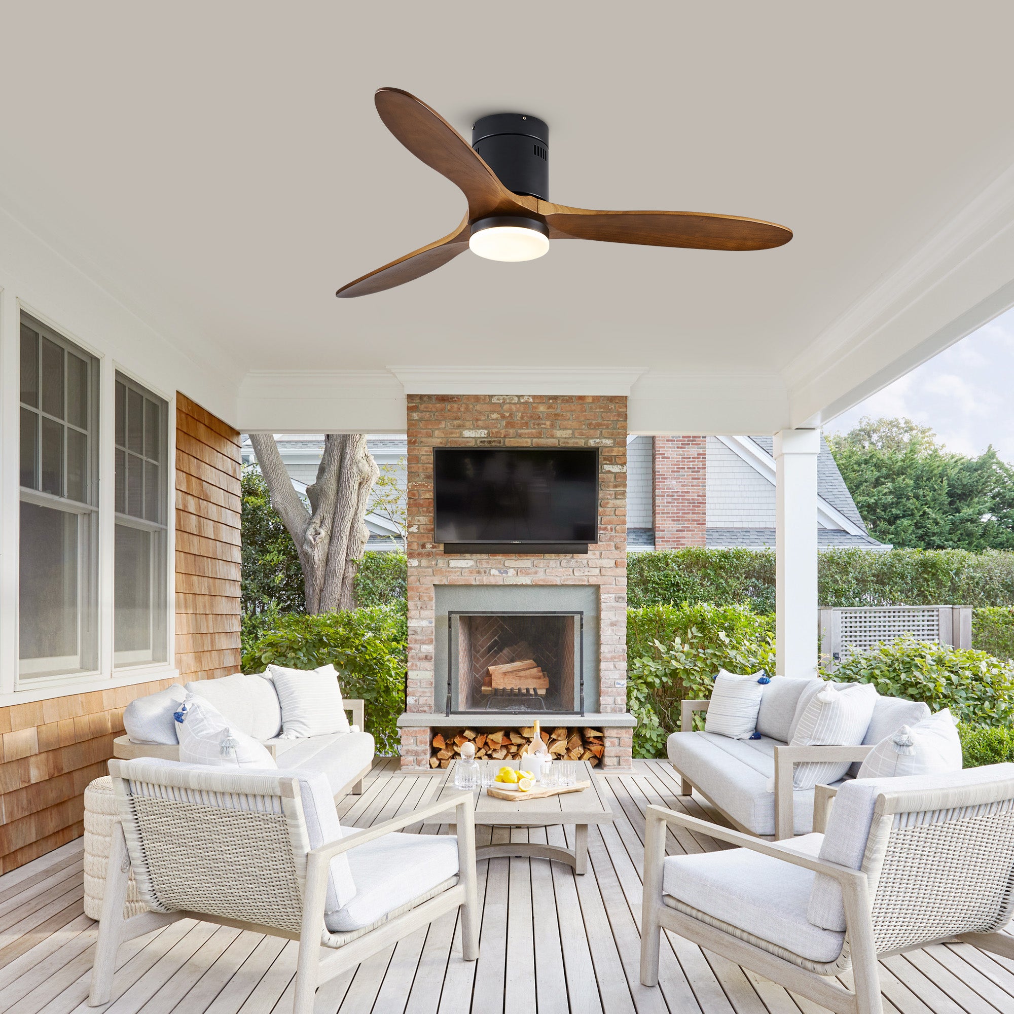 52" 3 -Blade Flush Mount Ceiling Fan with Light Kit, Remote Control and Quiet DC Motor for Bedroom