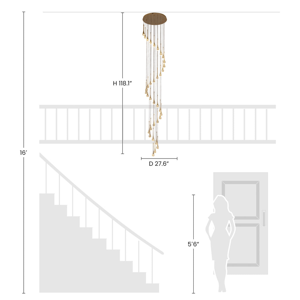36-light Cylinder Foyer Chandelier With Raindrop Crystals and LED Light
