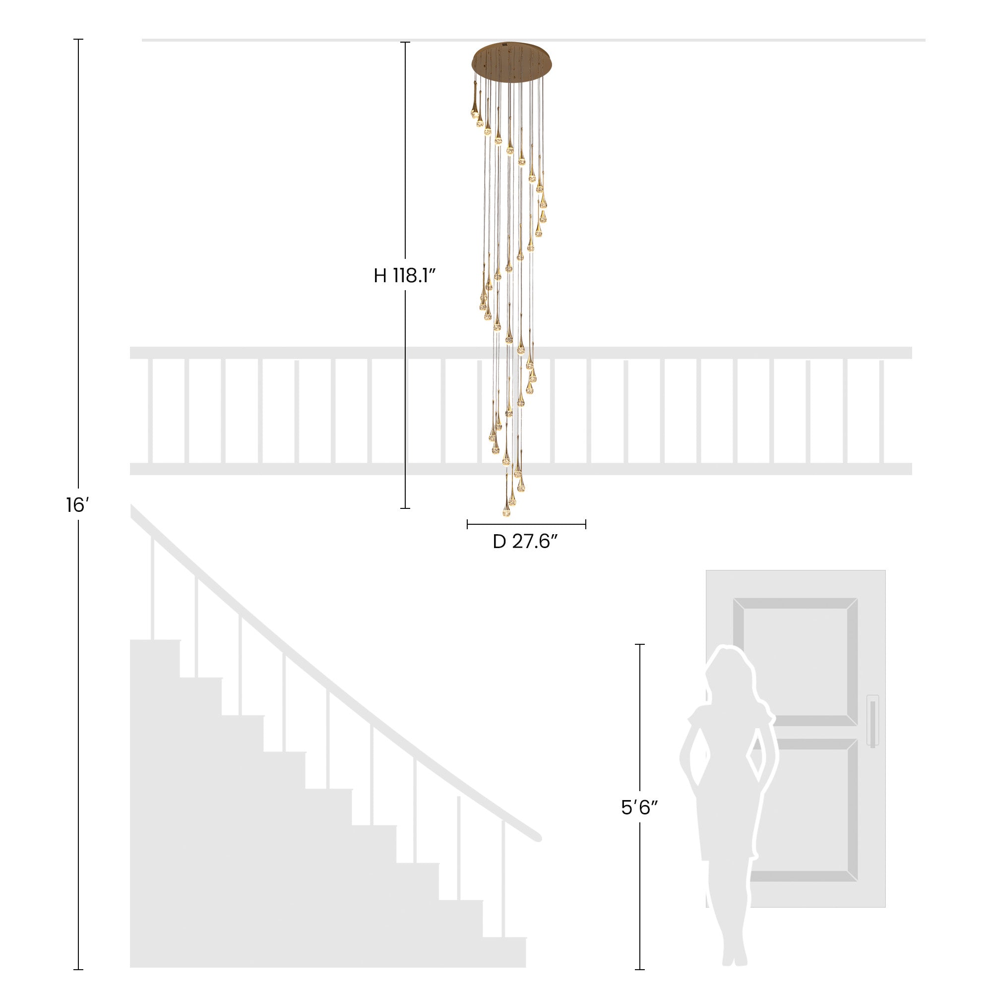 36-light Cylinder Foyer Chandelier With Raindrop Crystals and LED Light