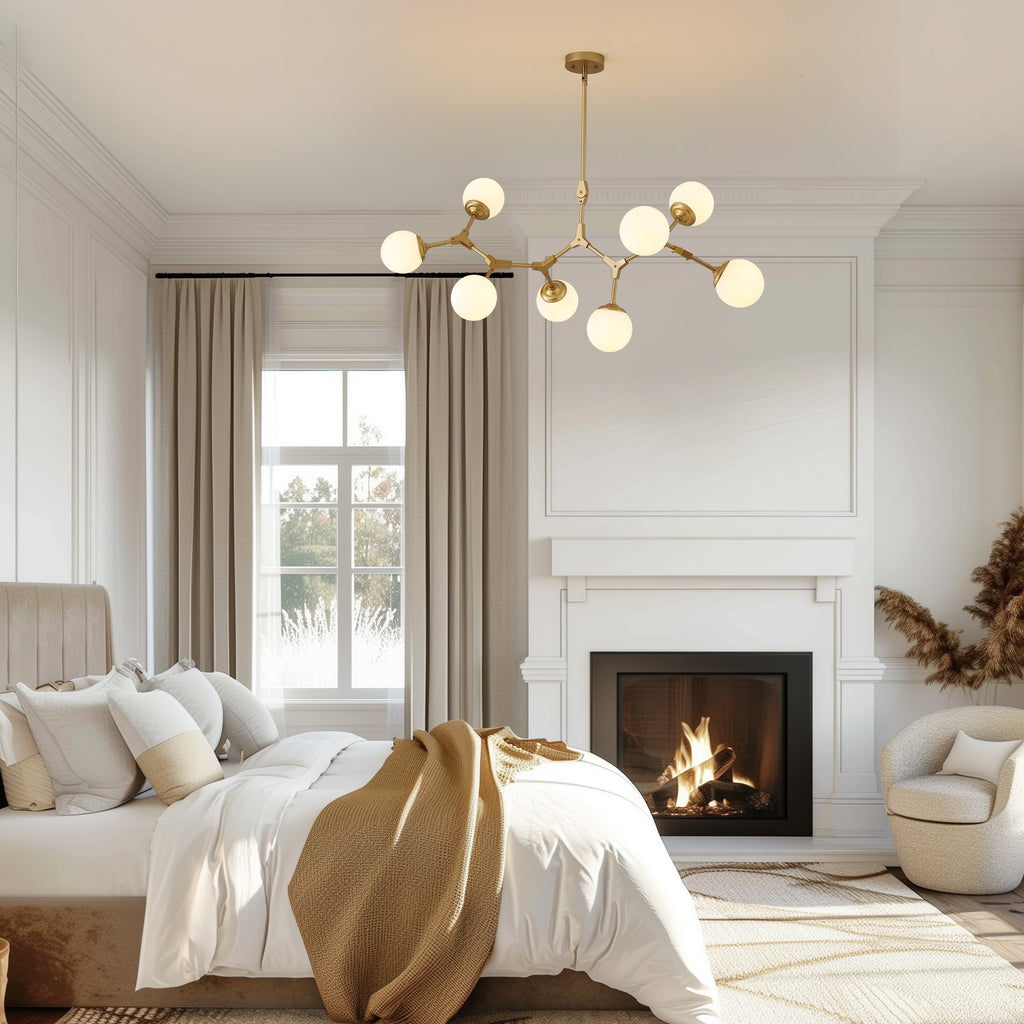 8-Light Dimmable Modern Sputnik Linear Chandelier with Glass Globe Shades