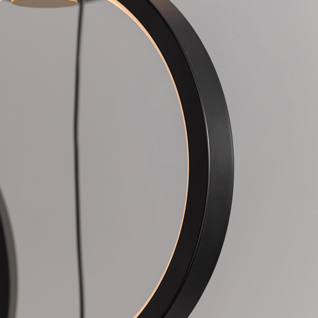 10-Ring LED Dimmable Geometric Chandelier, Black and Gold Foyer Light for High Ceilings with Remote & App Control