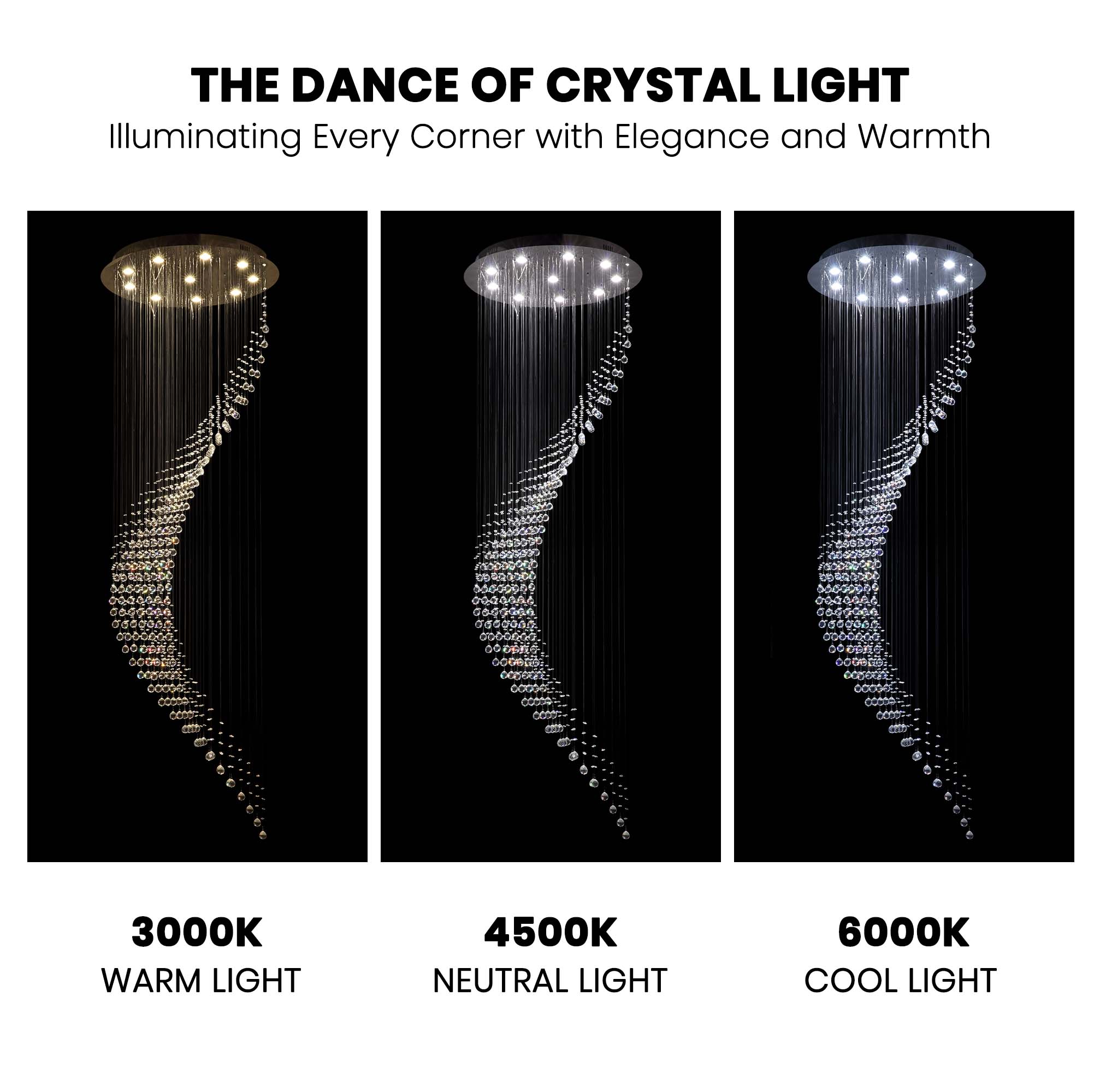 10-Light Dimmable Statement Chandelier for High Ceilings with Crystal Accents