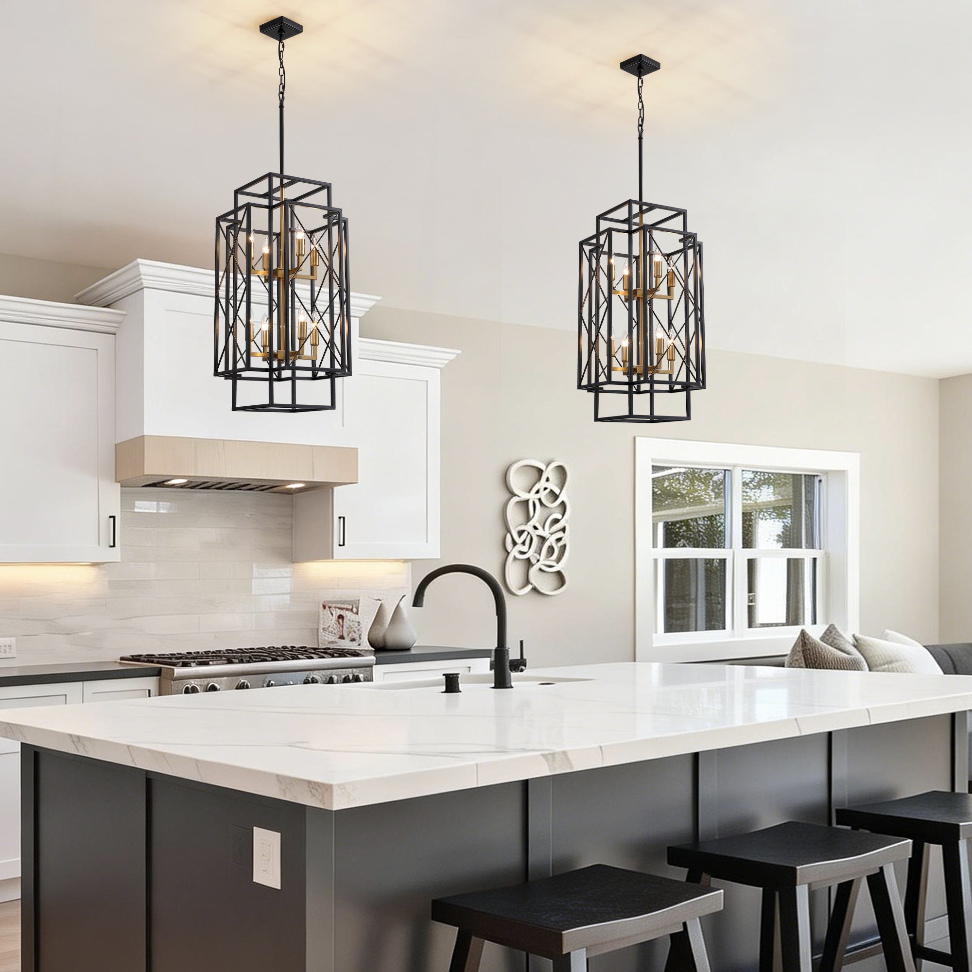 8 - Light Dimmable Lantern Square / Rectangle Chandelier For Dining Room Living Room