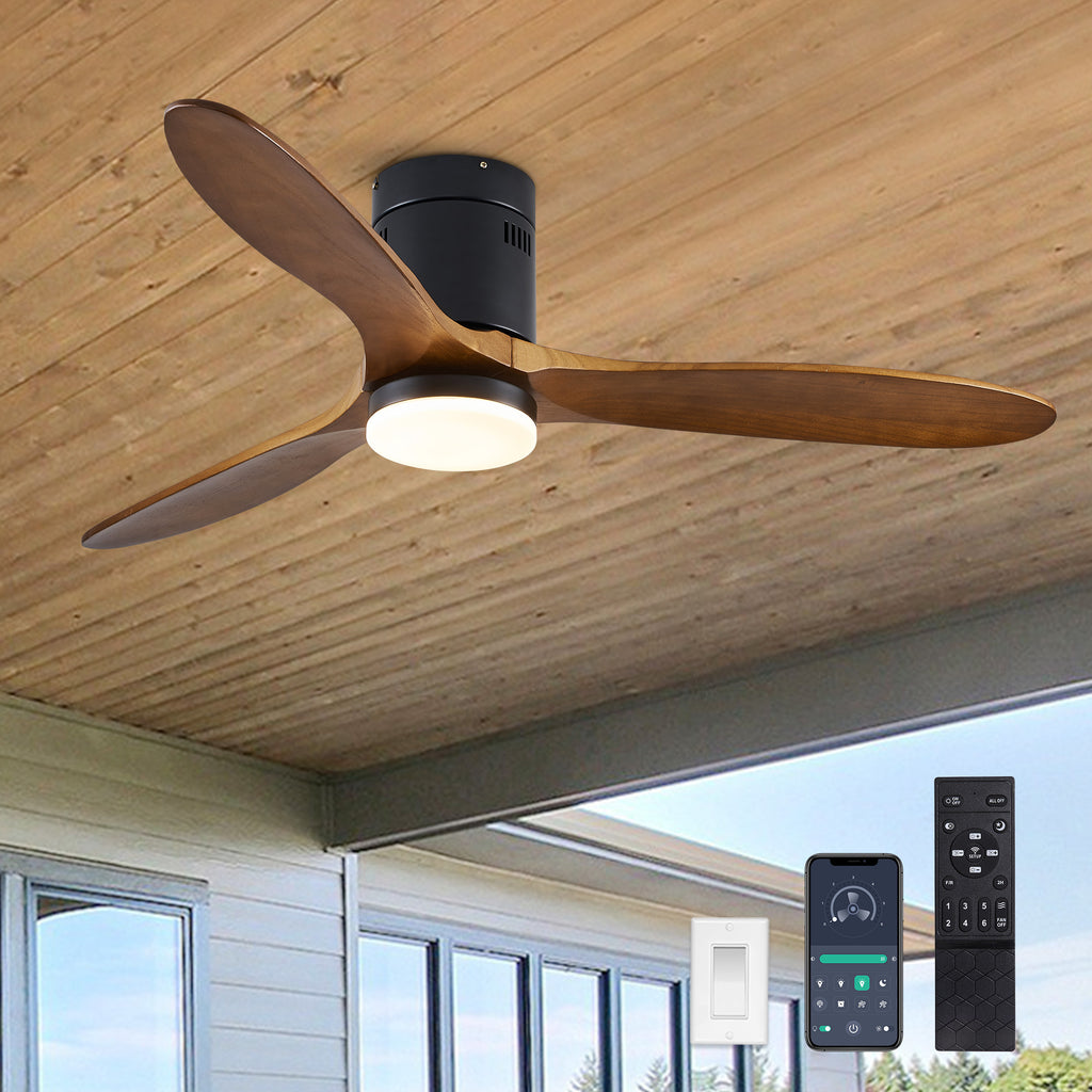 52" 3 -Blade Flush Mount Ceiling Fan with Light Kit, Remote Control and Quiet DC Motor for Bedroom