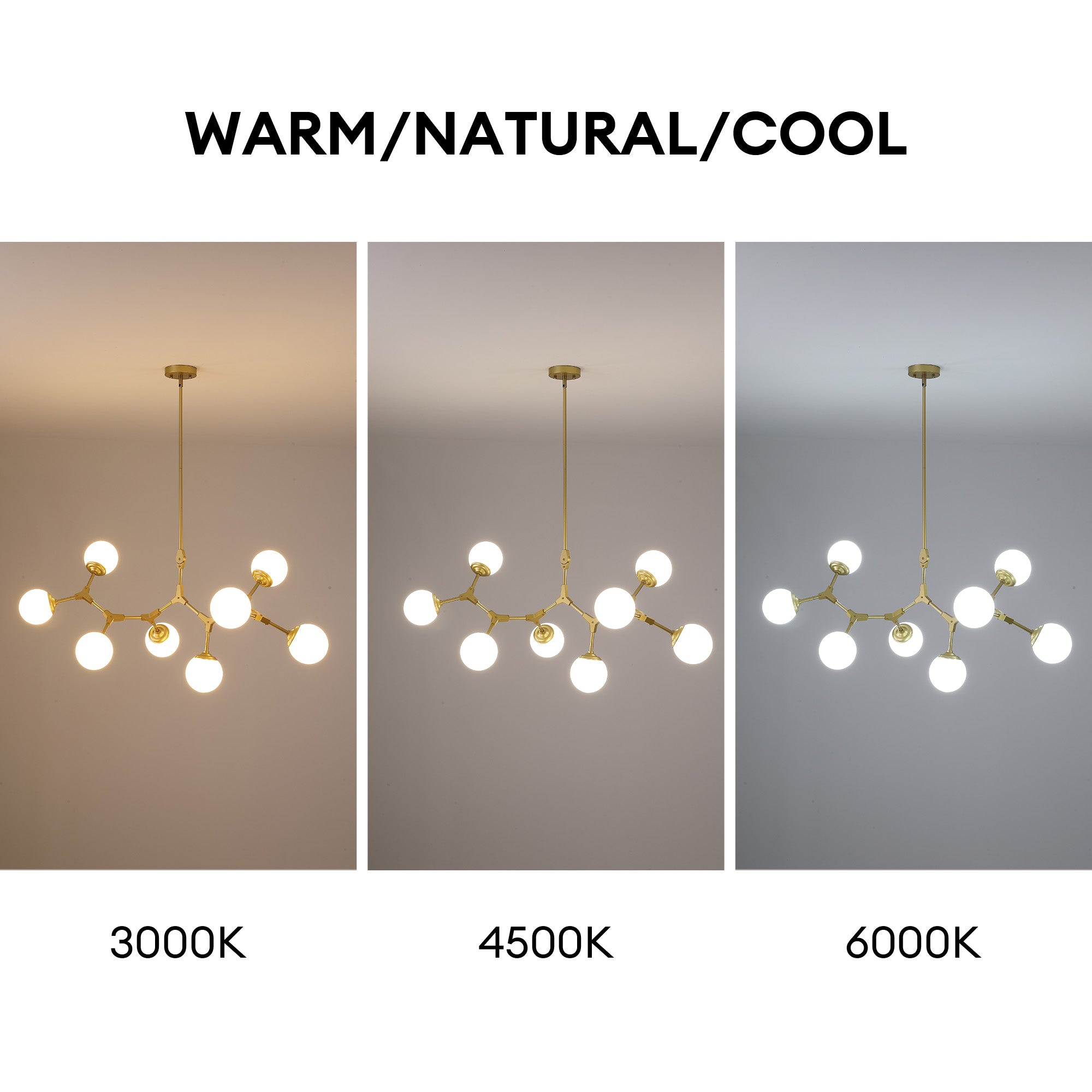 8-Light Dimmable Modern Sputnik Linear Chandelier with Glass Globe Shades