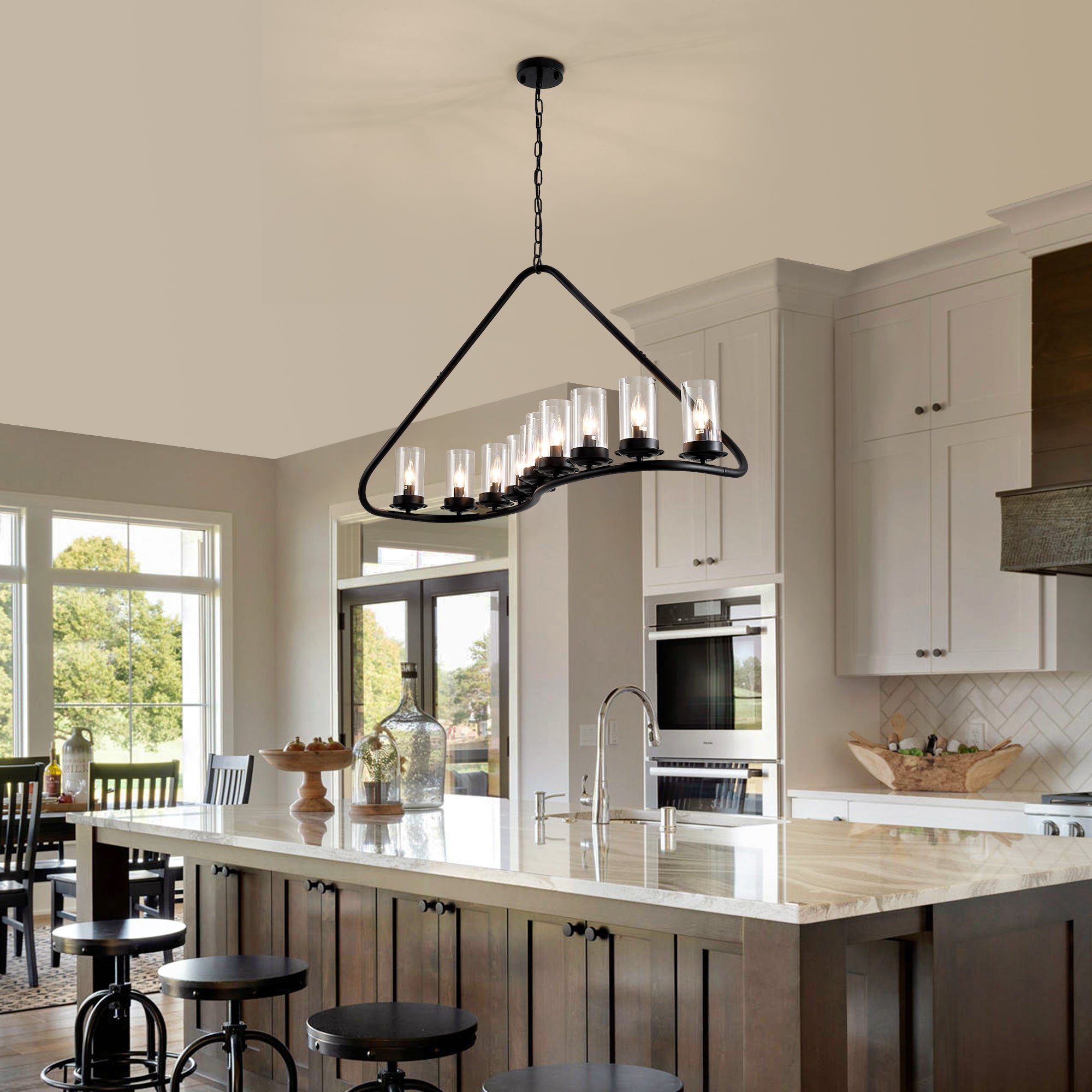 10-light Dimmable Modern Linear Chandelier Kitchen Island Pendant with Clear Glass Shades