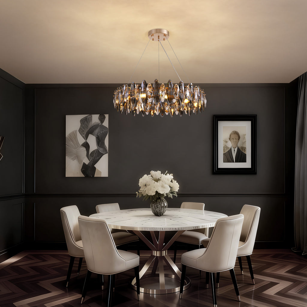12-Light Dimmable Drum Crystal Chandelier