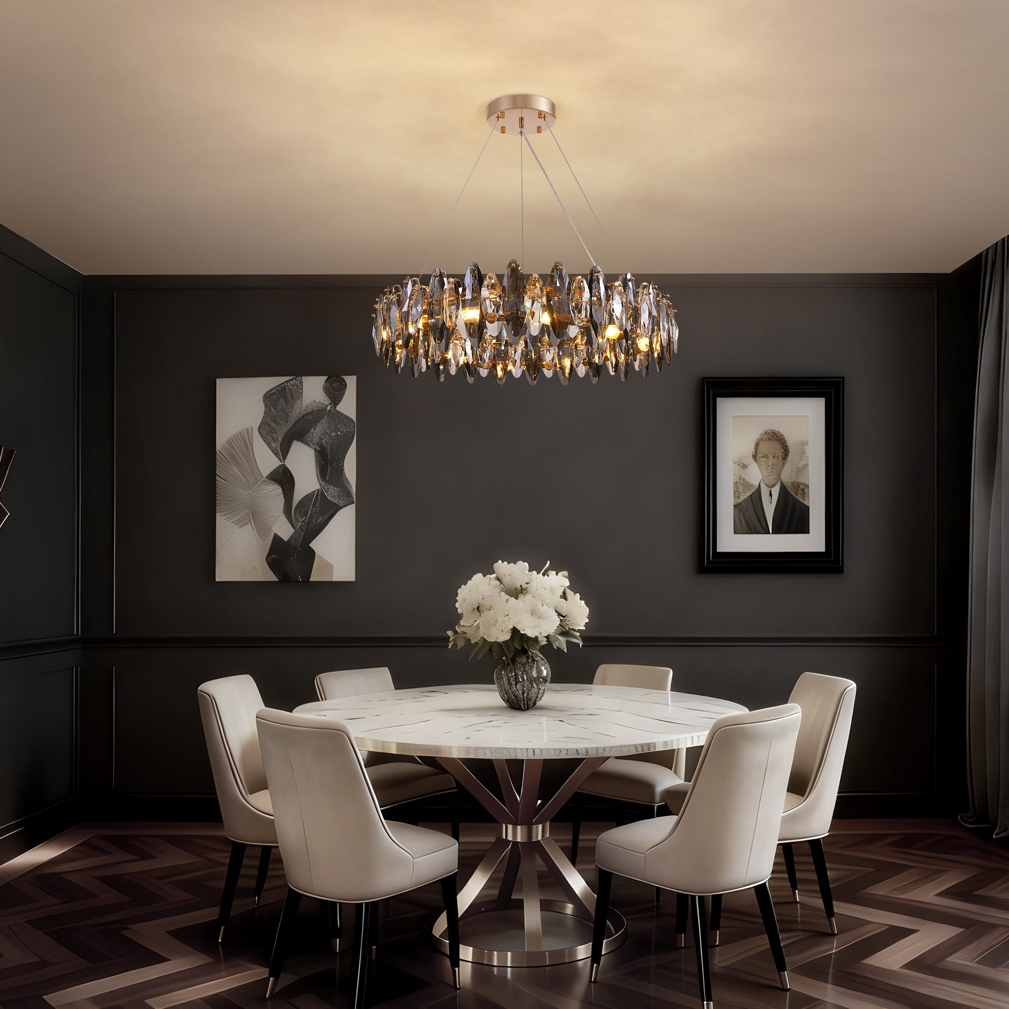 12-Light Dimmable Drum Crystal Chandelier