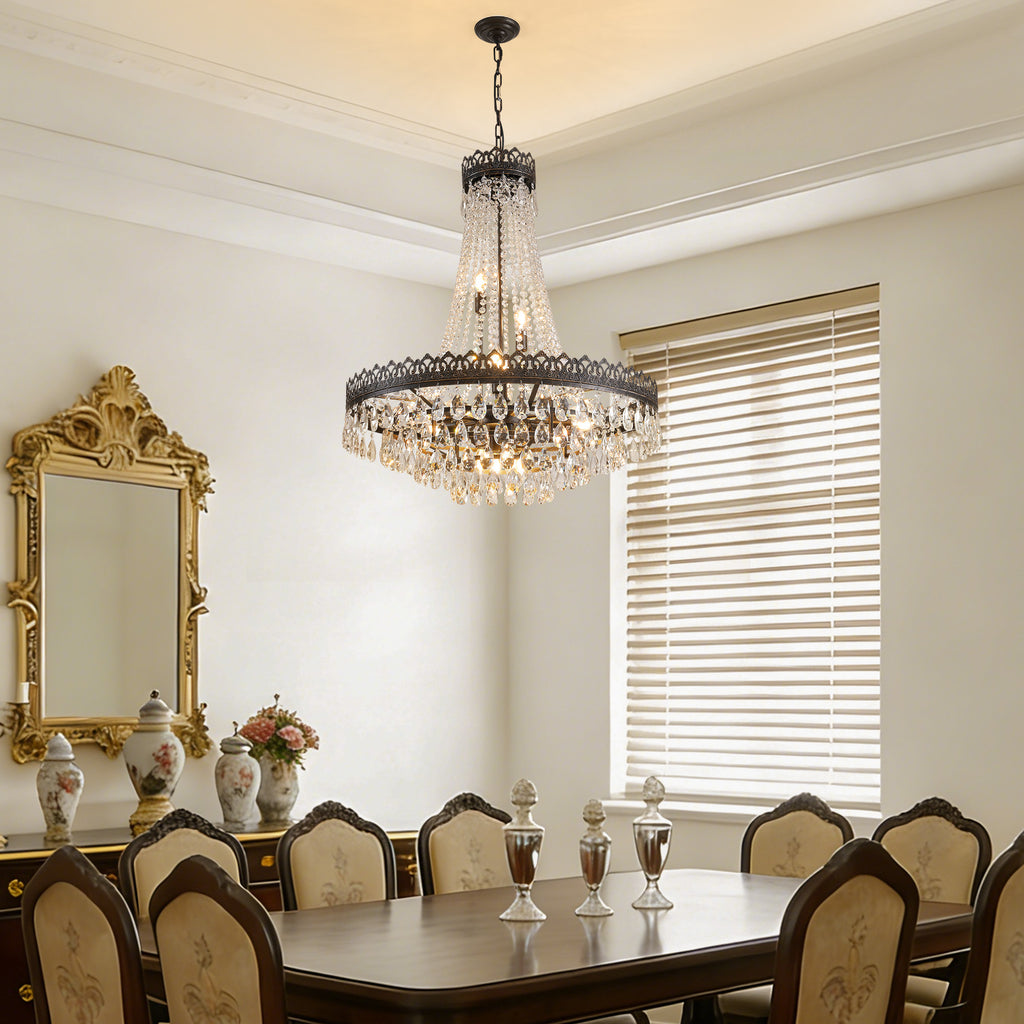 16-light Dimmable Empire Crystal Chandelier With Antique Bronze Accents