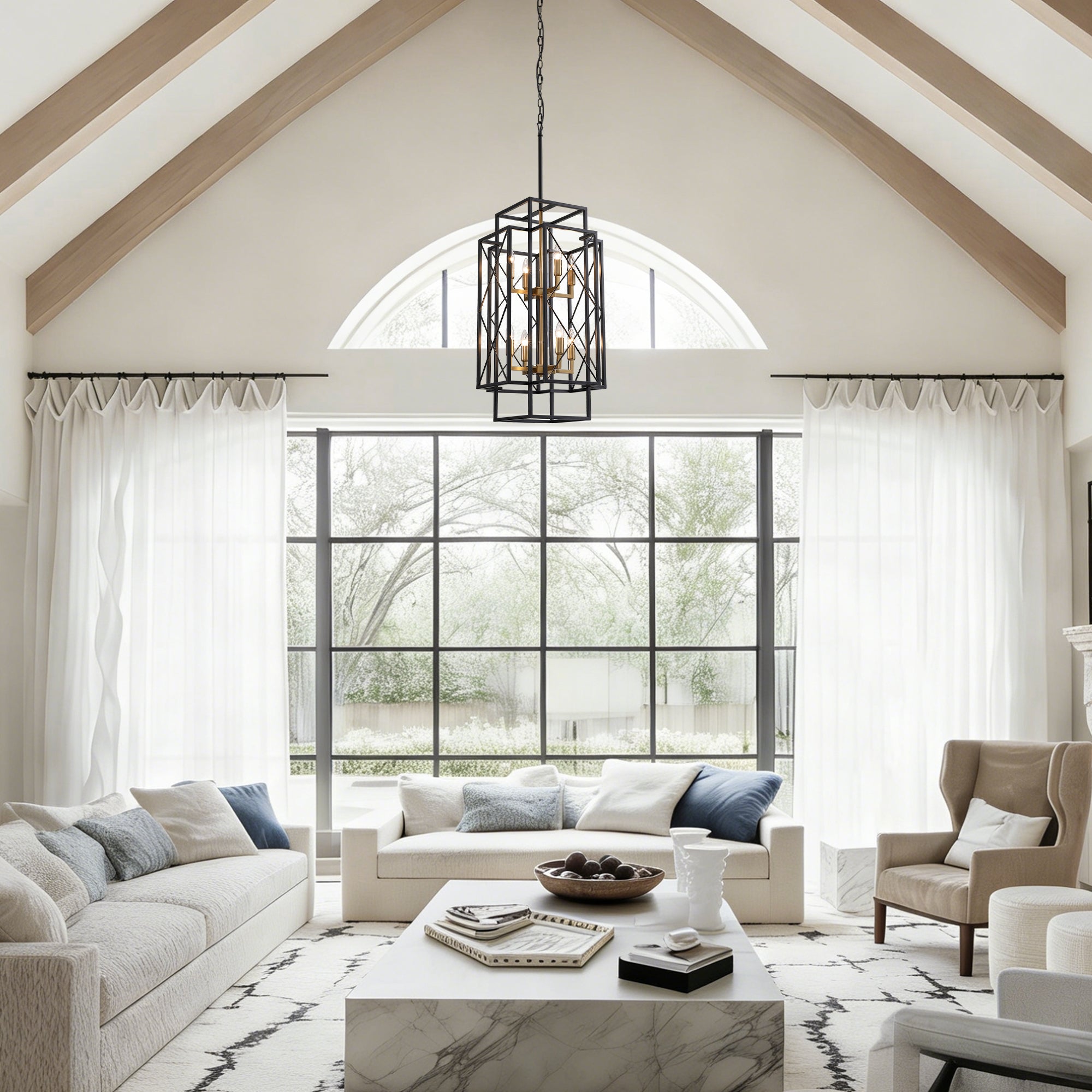 8 - Light Dimmable Lantern Square / Rectangle Chandelier For Dining Room Living Room