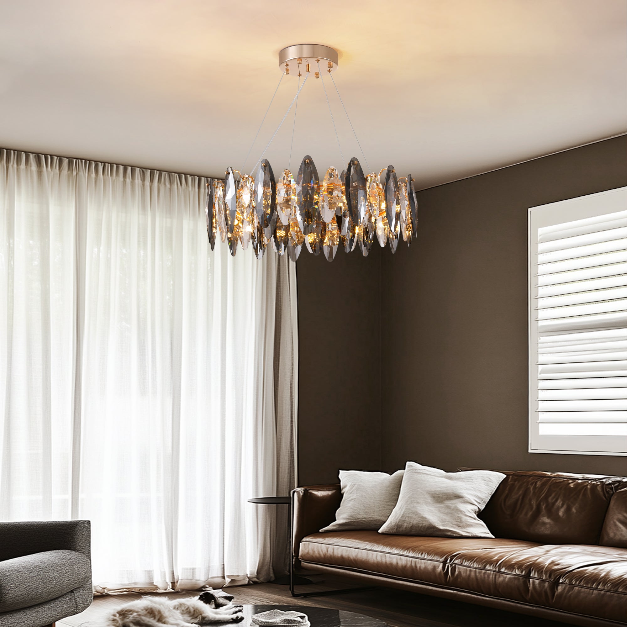 12-Light Dimmable Drum Crystal Chandelier, Modern Luxury Lighting for Kitchen Island Dining Room