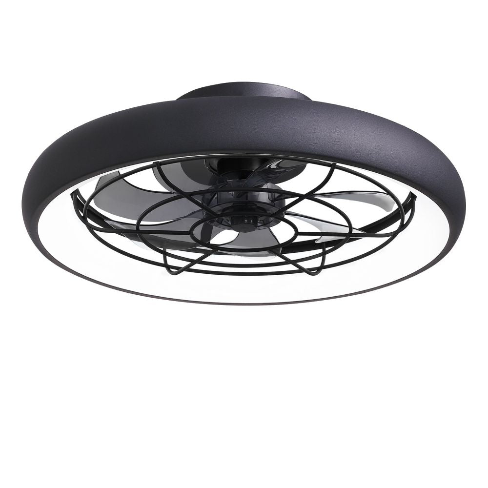 20 in. Indoor LED Black Flush Mount Ceiling Fan with Light Dimmable for Bedroom Lighting APP Remote Control