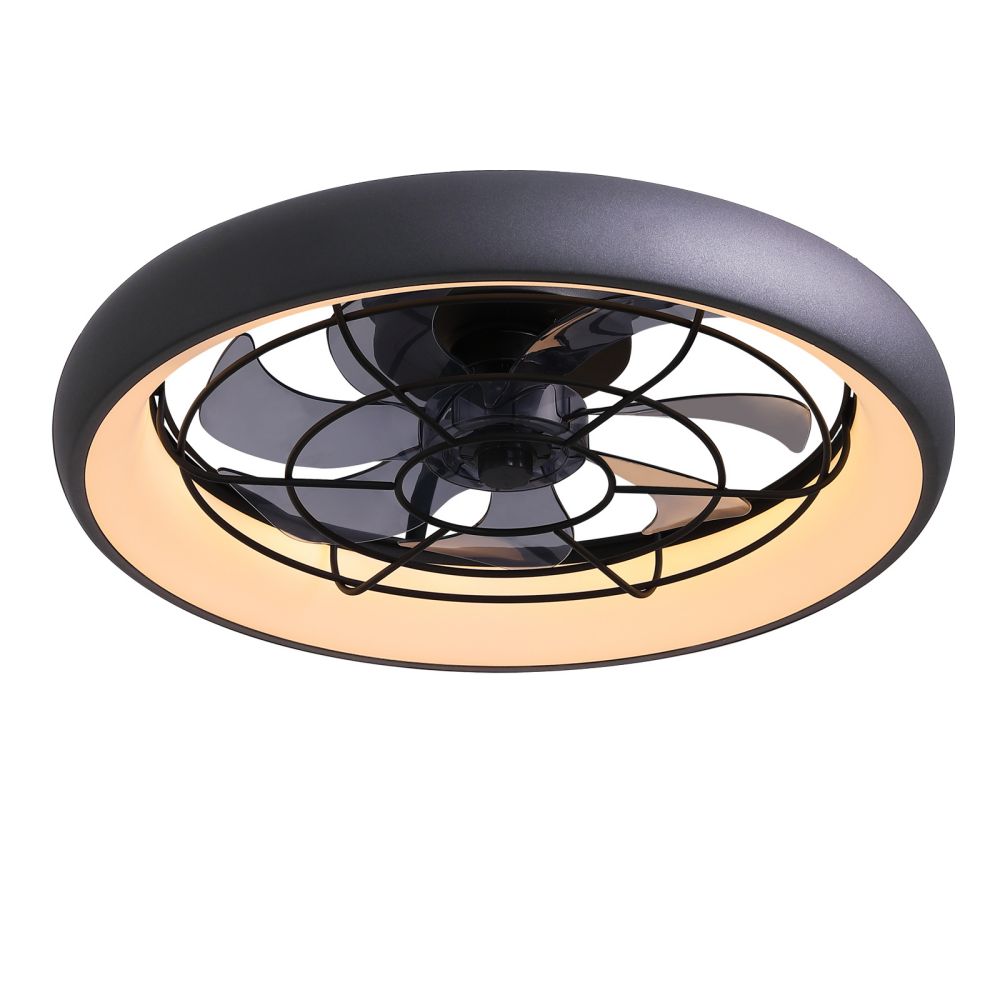 20 in. Indoor LED Black Flush Mount Ceiling Fan with Light Dimmable for Bedroom Lighting APP Remote Control